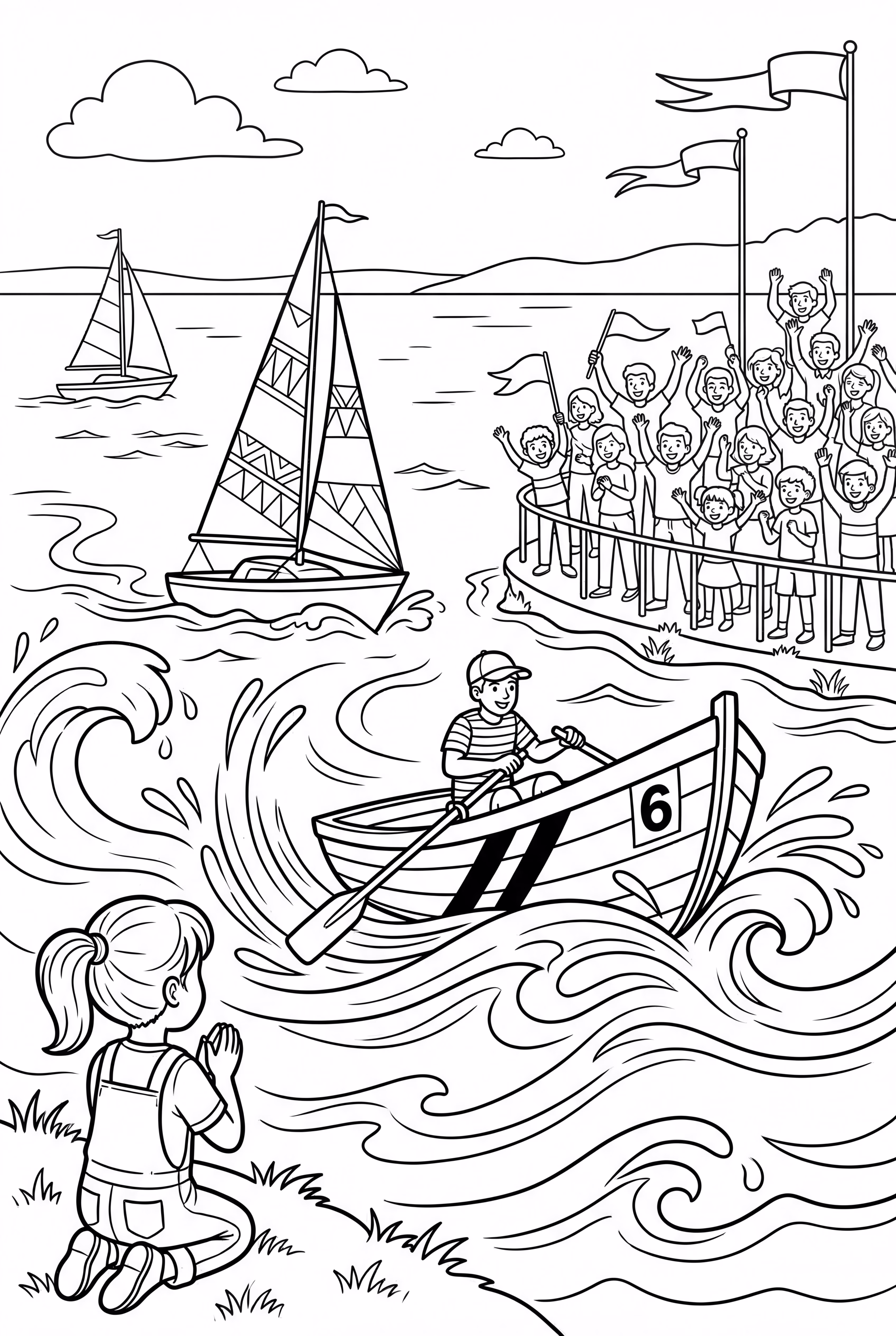 Festival de Corrida de Barcos com Multidões a Torcer