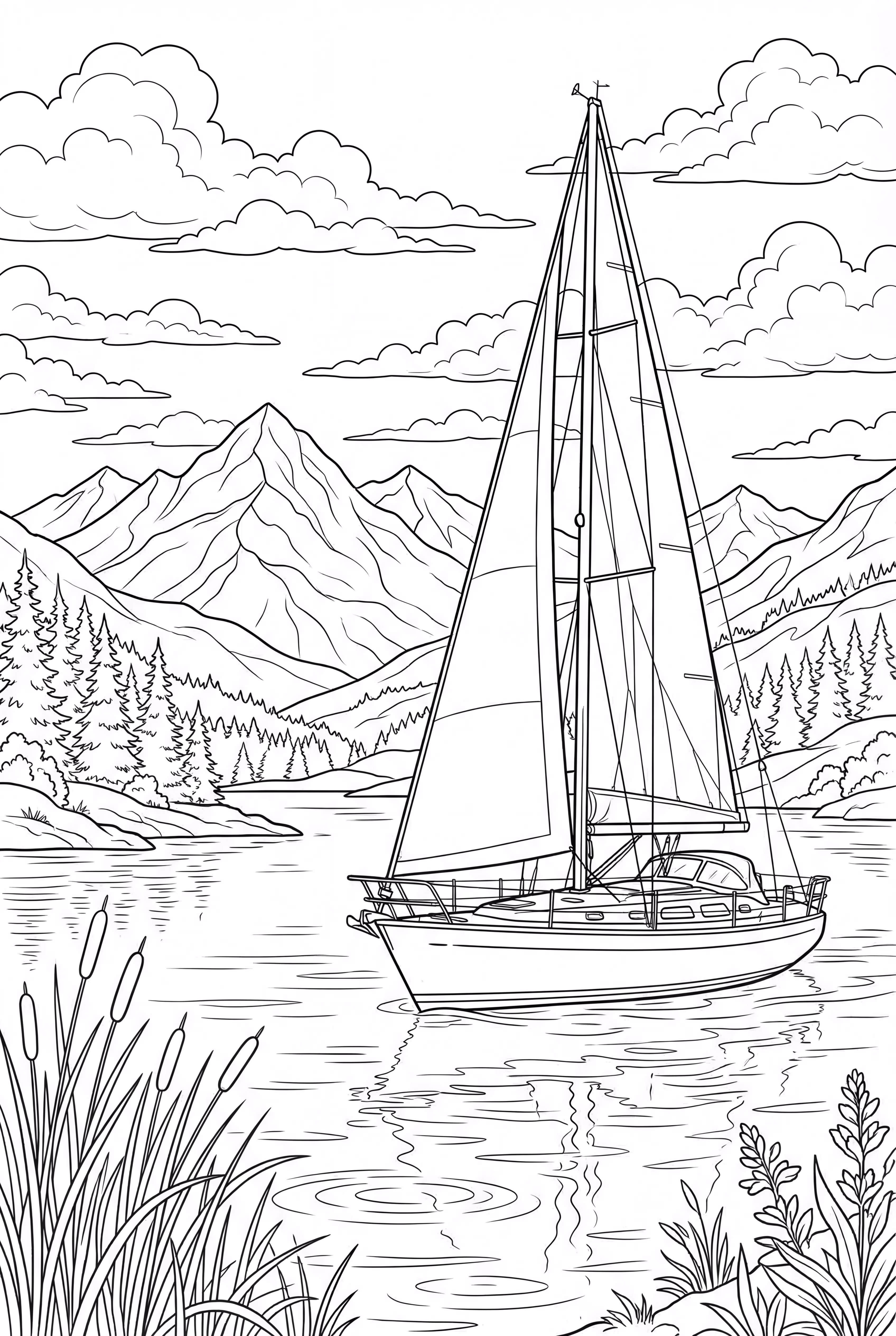 平静湖上的帆船