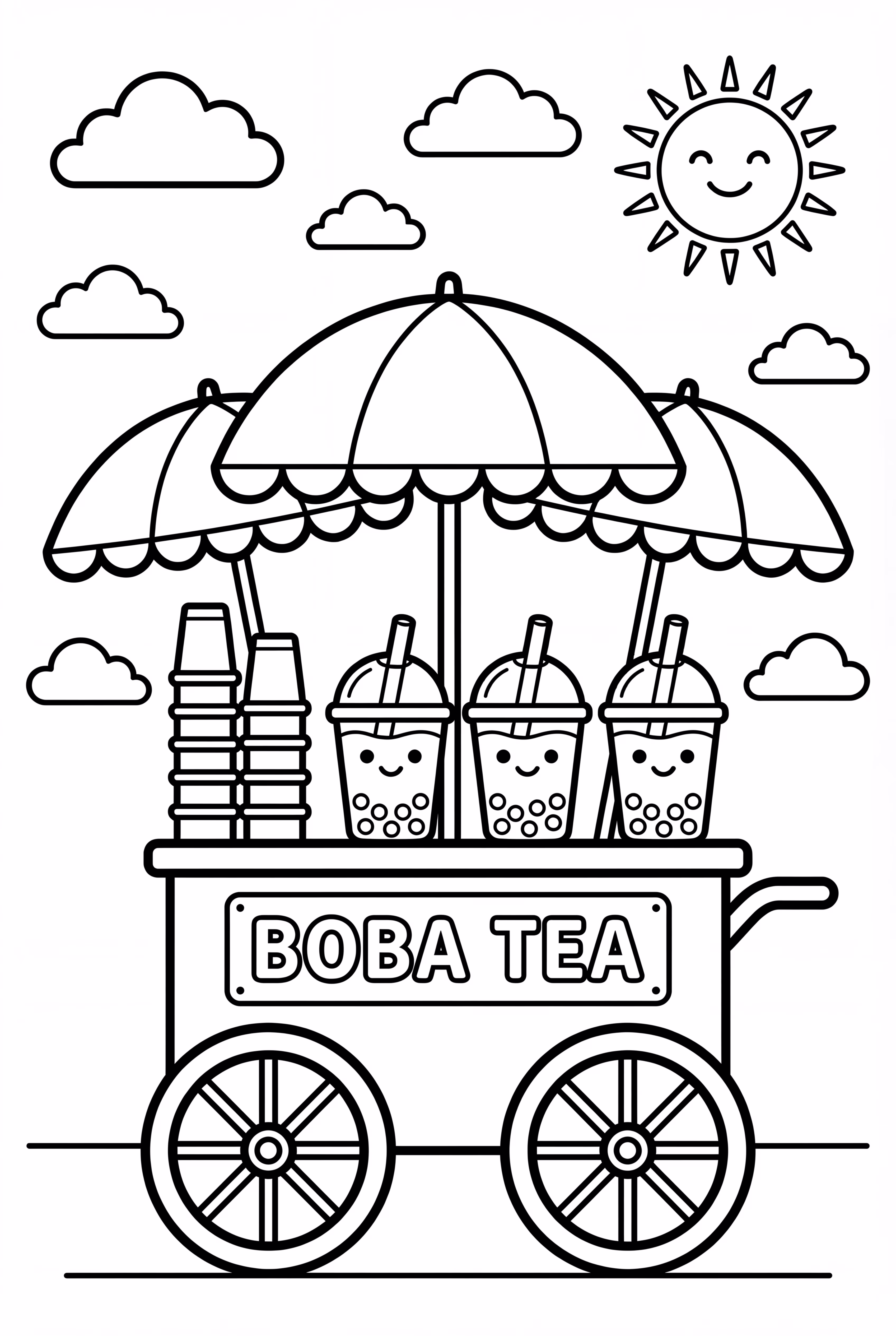 Boba Tea Cart With Colorful Umbrellas