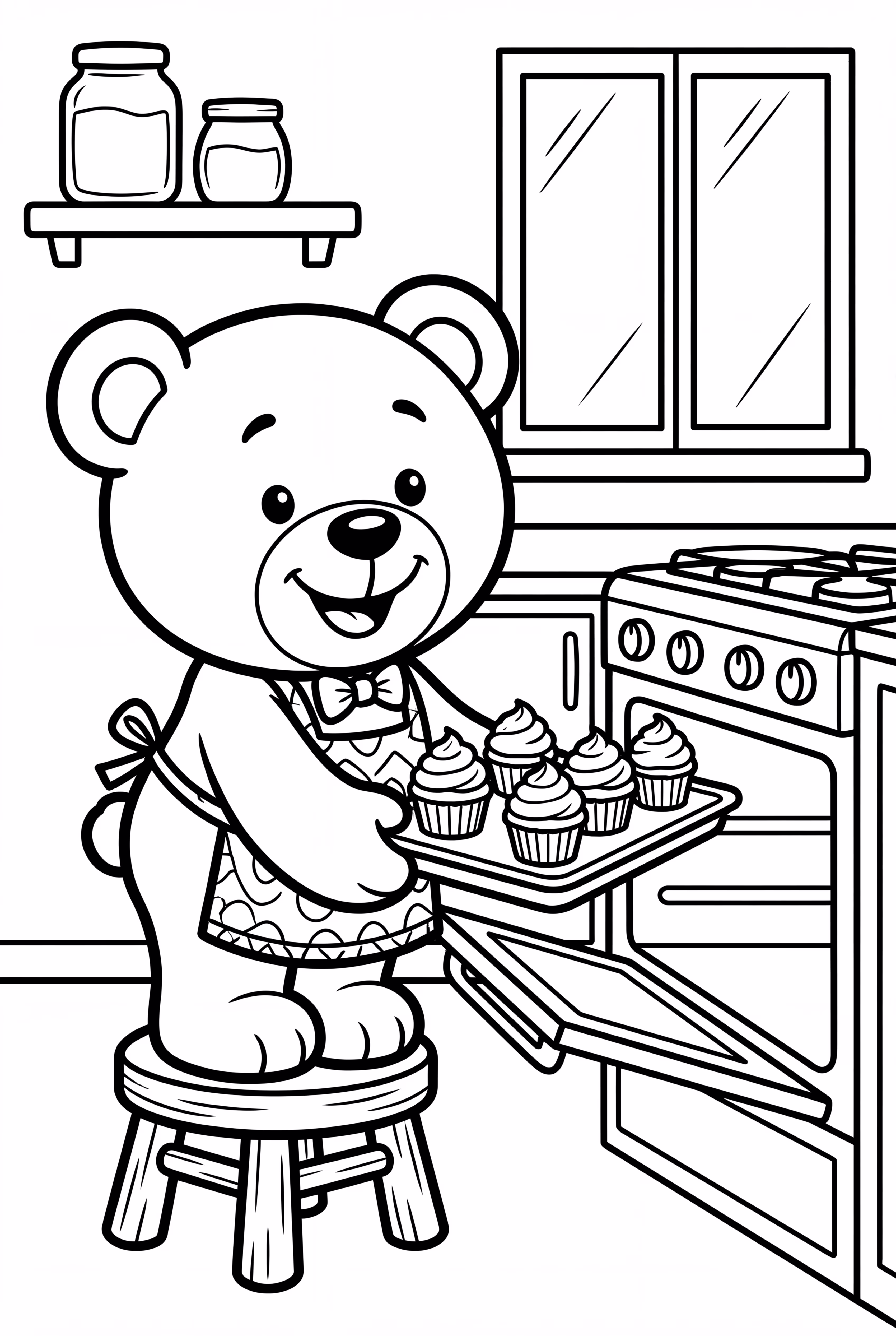 Bobbie Goods Bär backt Cupcakes in einer Küche