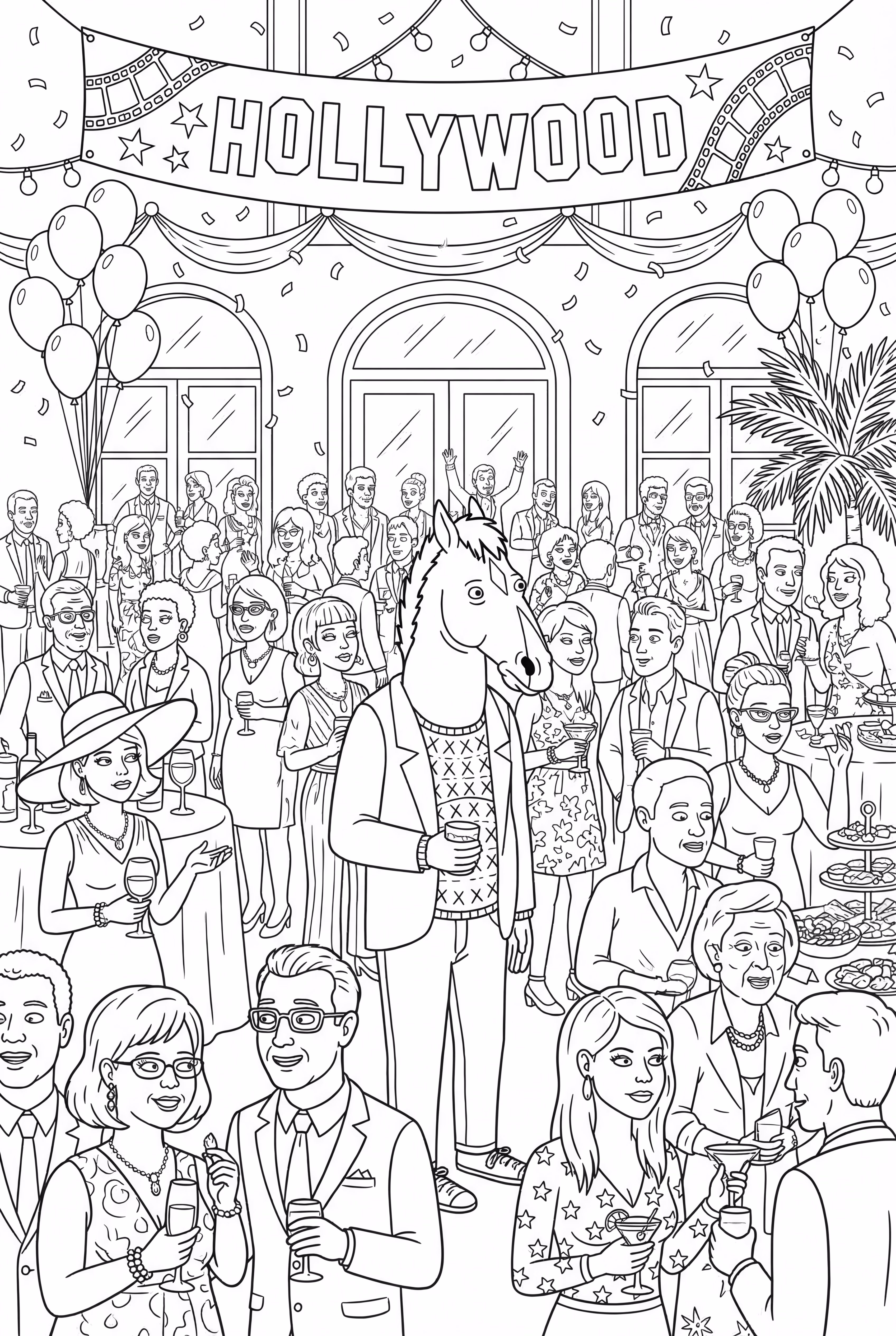 Bojack Horseman At A Crowded Hollywood Party