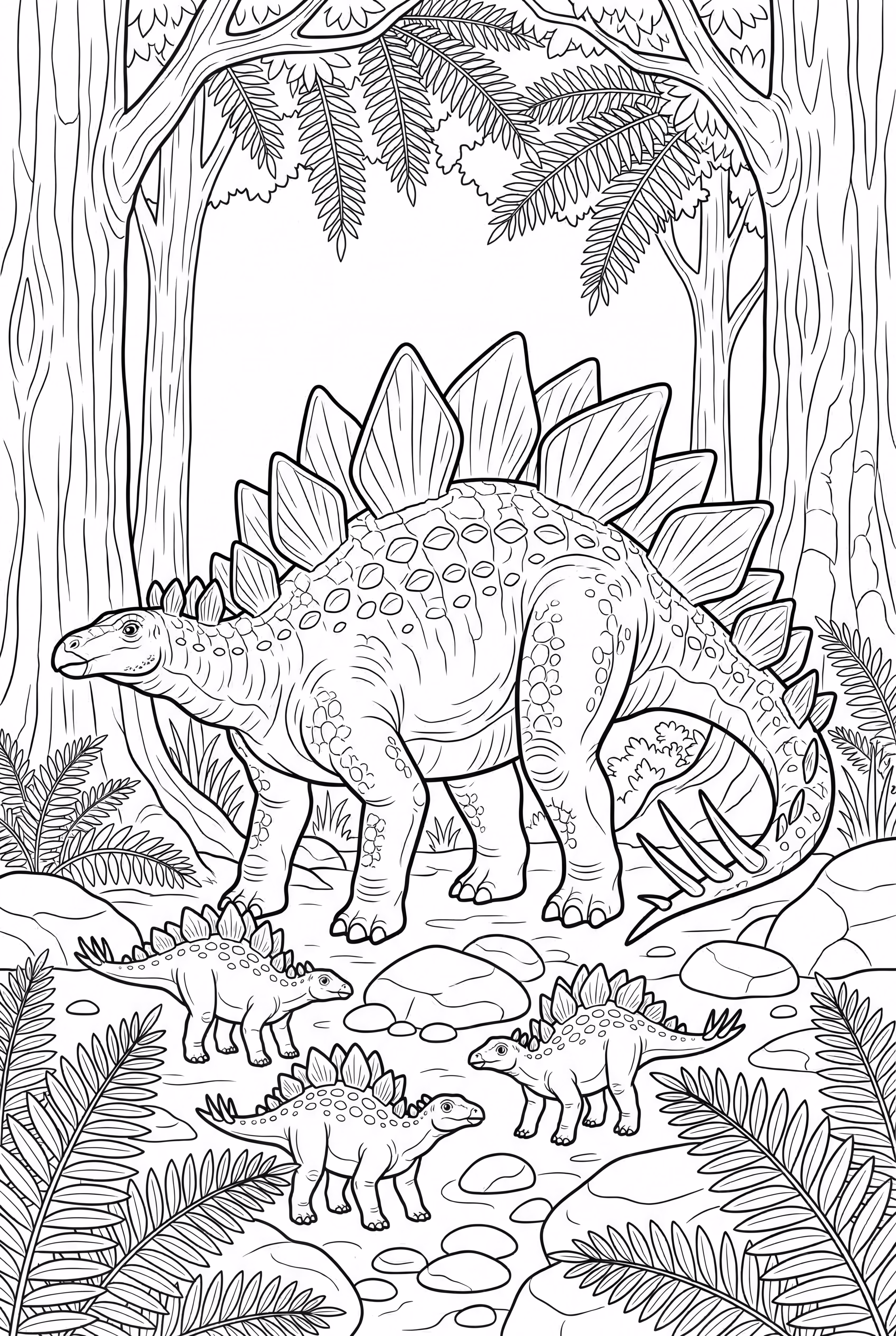 Brave Stegosaurus Guarding Its Young