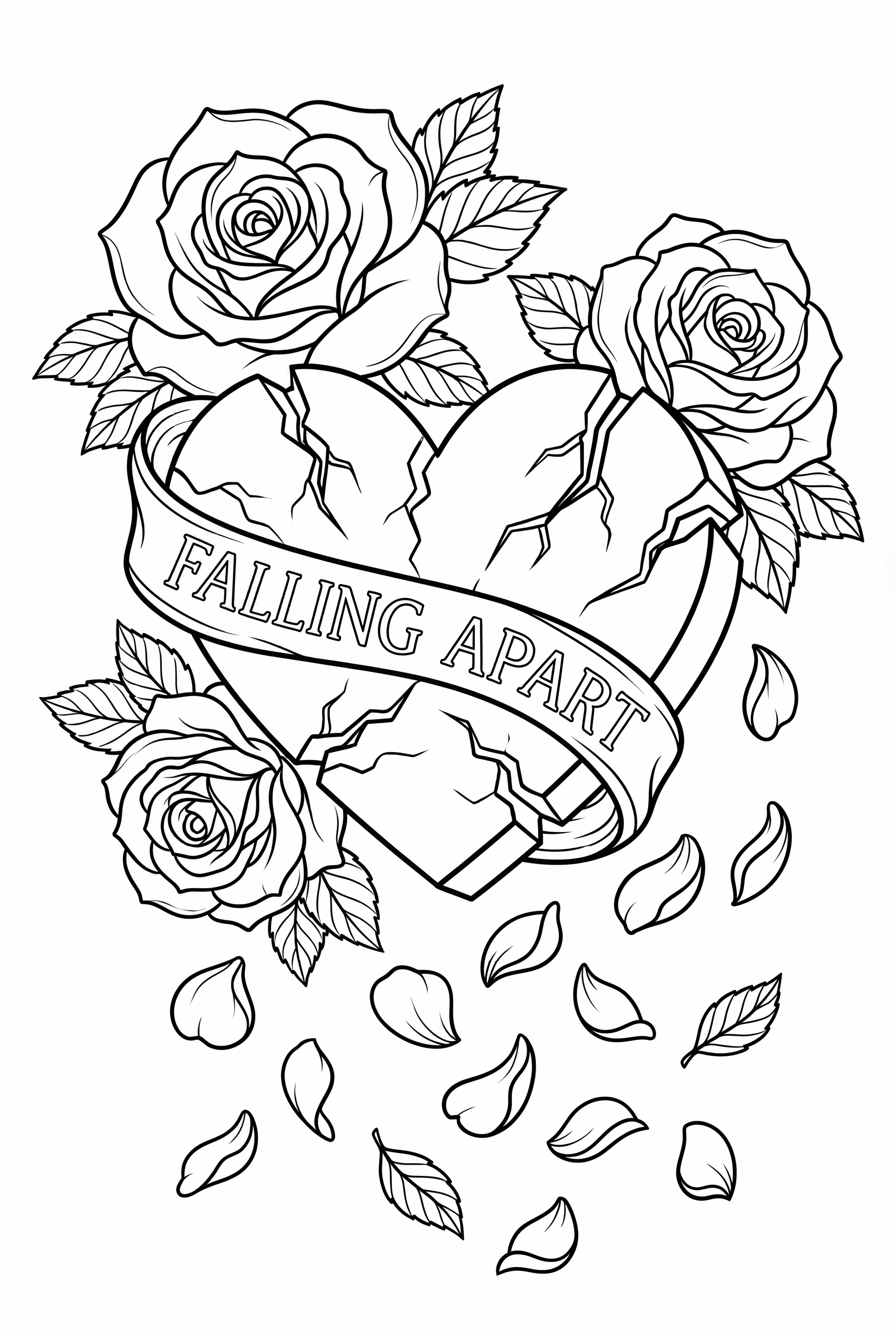 Coração Partido Com Pétalas De Rosa