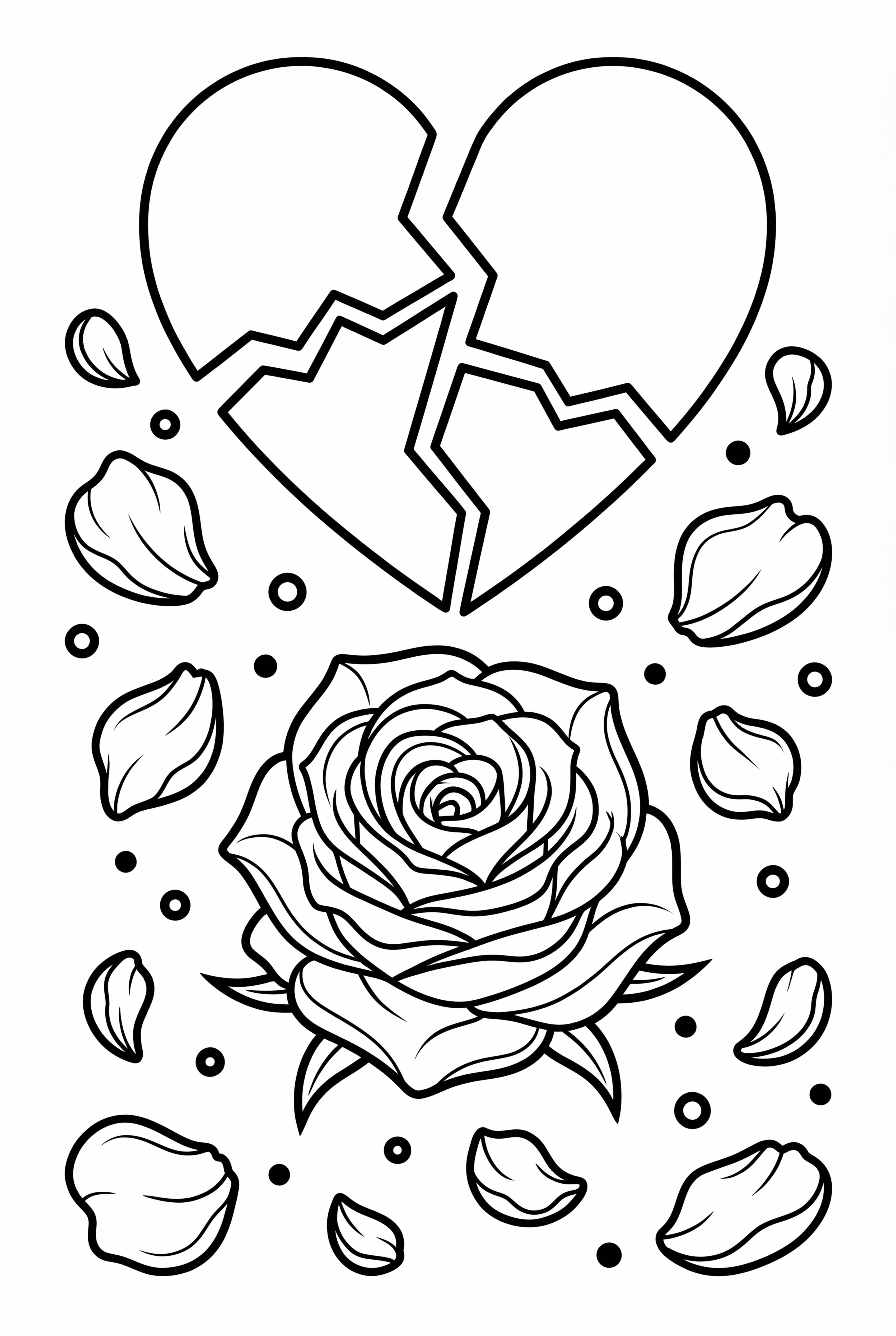 Coração Partido com Pétalas de Rosa