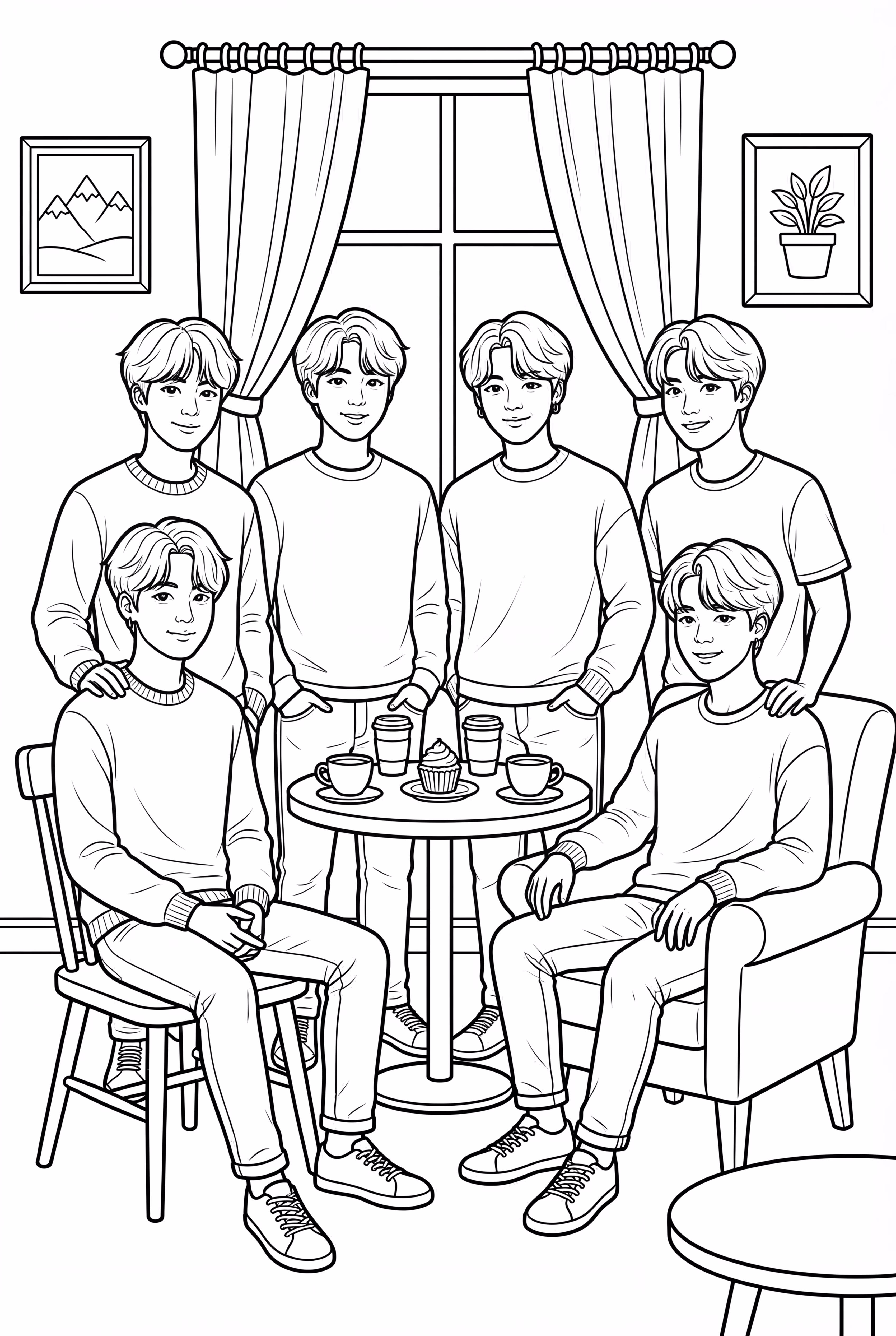 BTS Relaxing In A Cozy Cafe