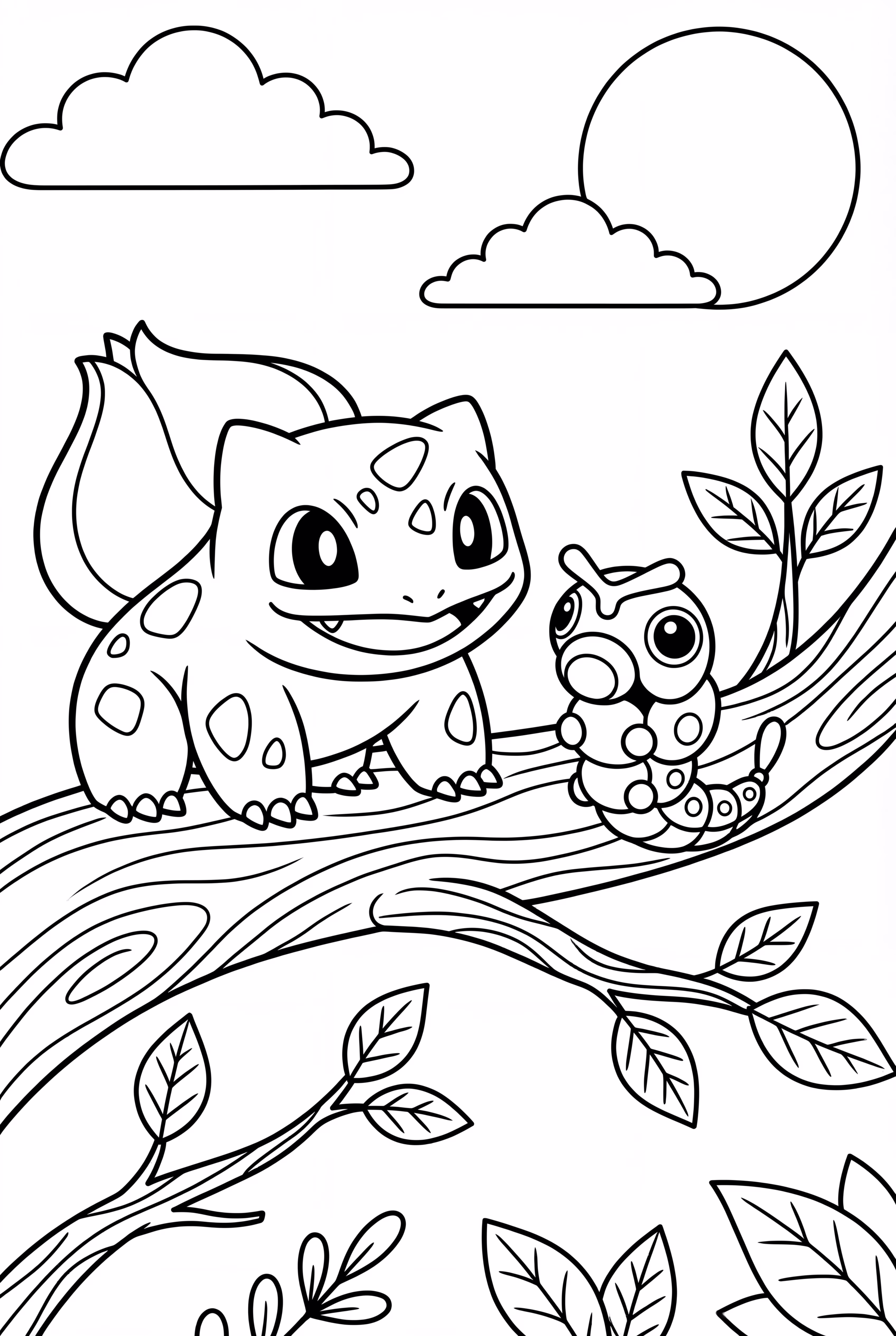 Bulbasaur Meets A Caterpie On A Branch