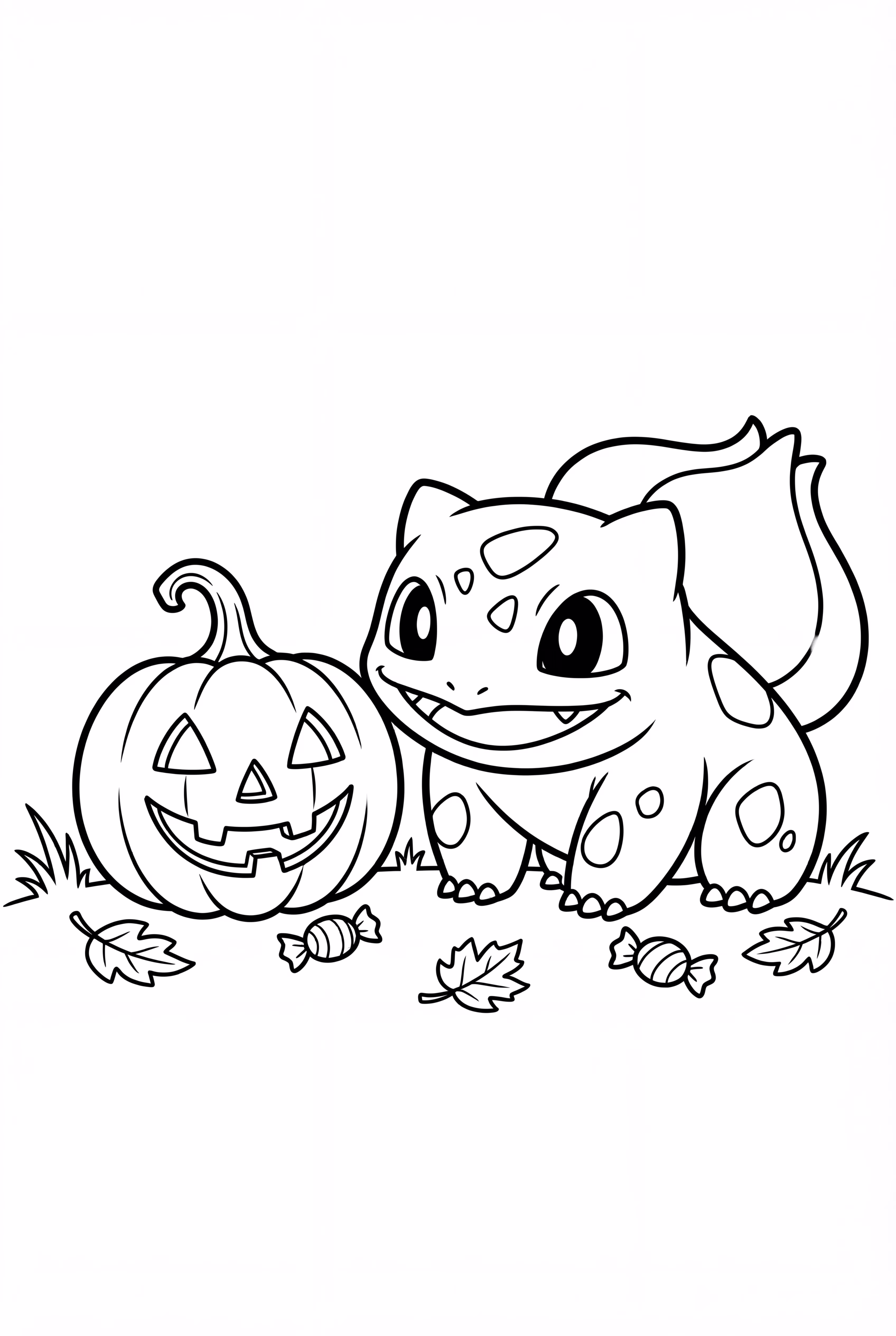 Bulbasaur Next To A Halloween Pumpkin