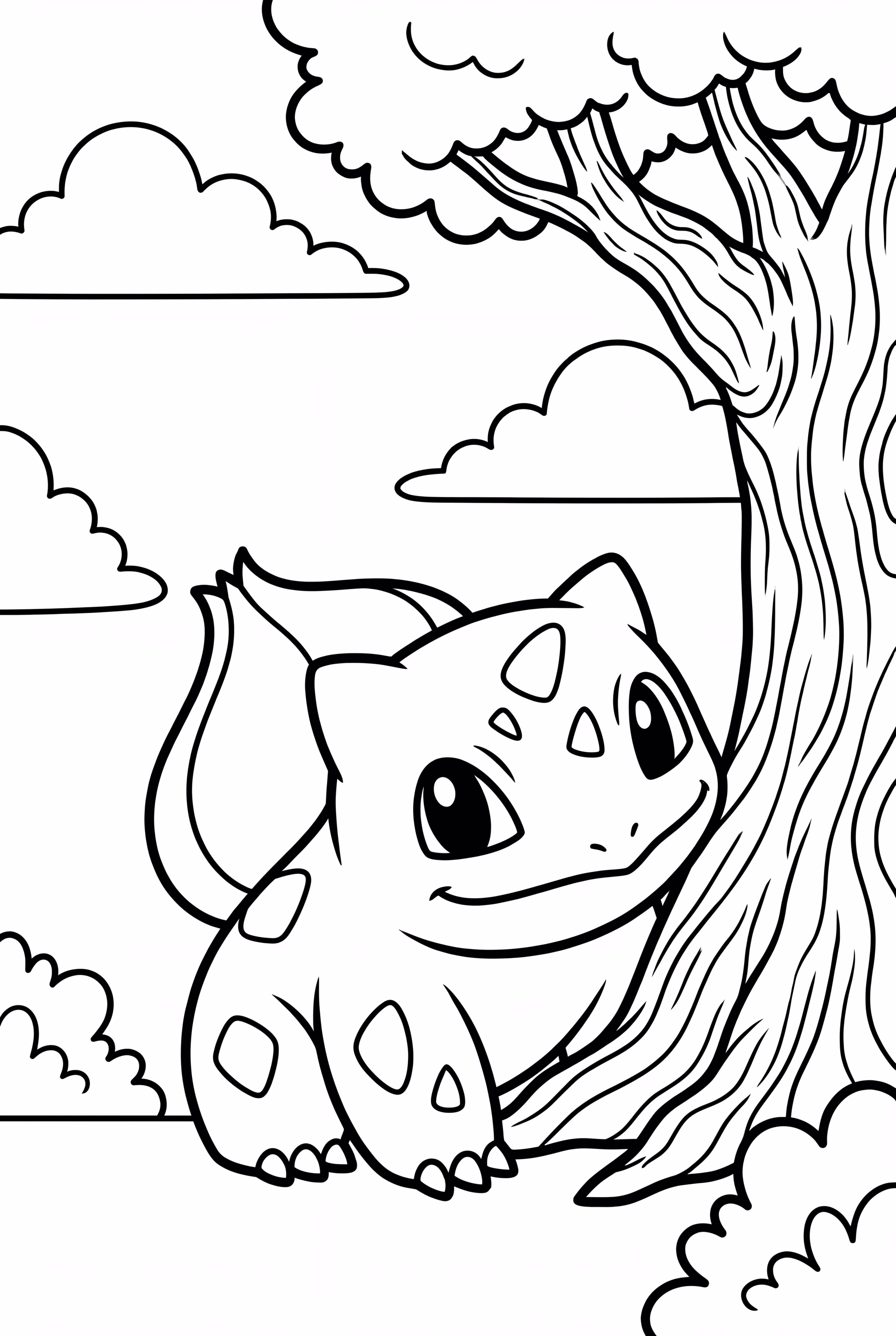 Bisasam, das hinter einem Baum hervorlugt