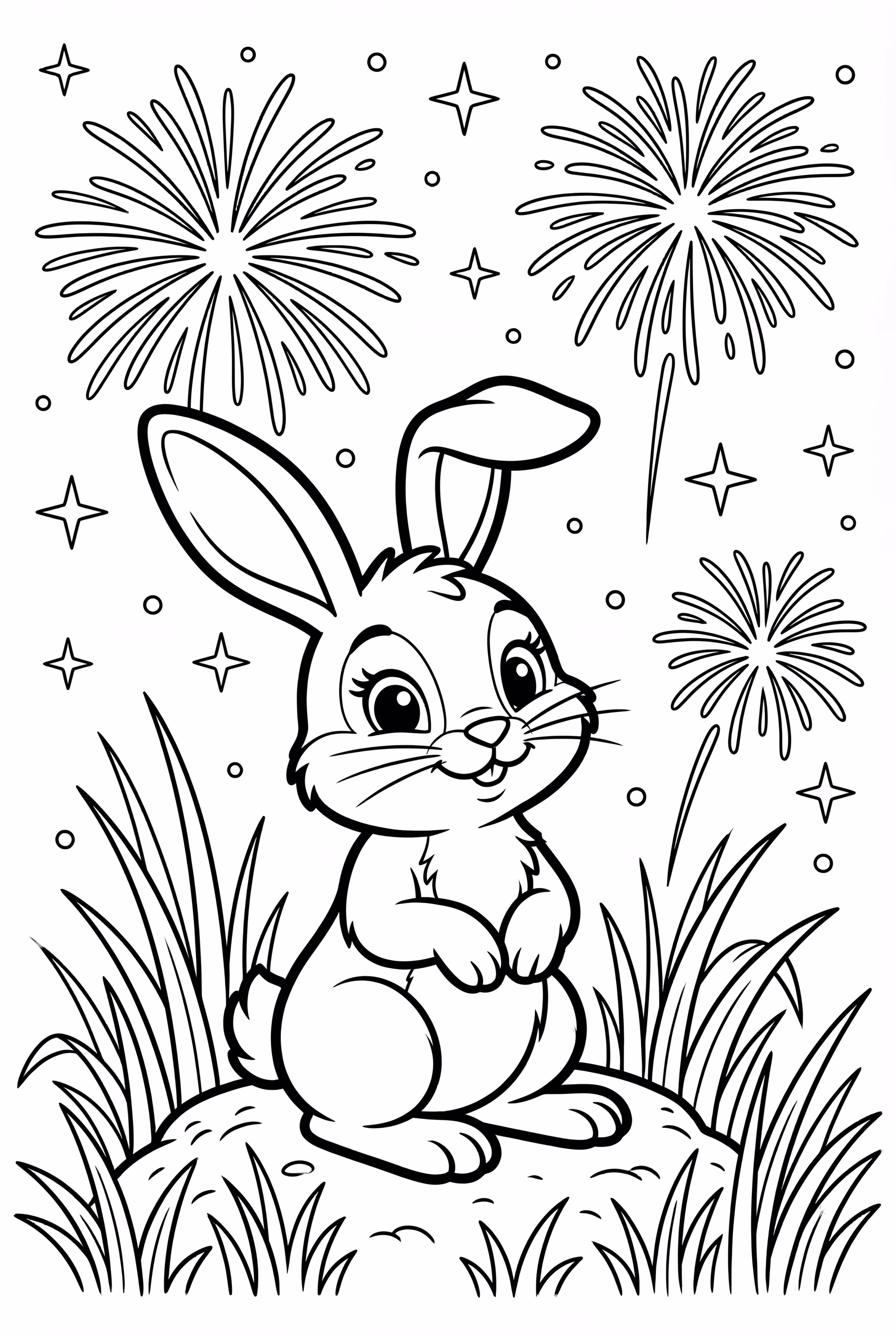 Bunny Enjoying Fireworks on a Summer Night