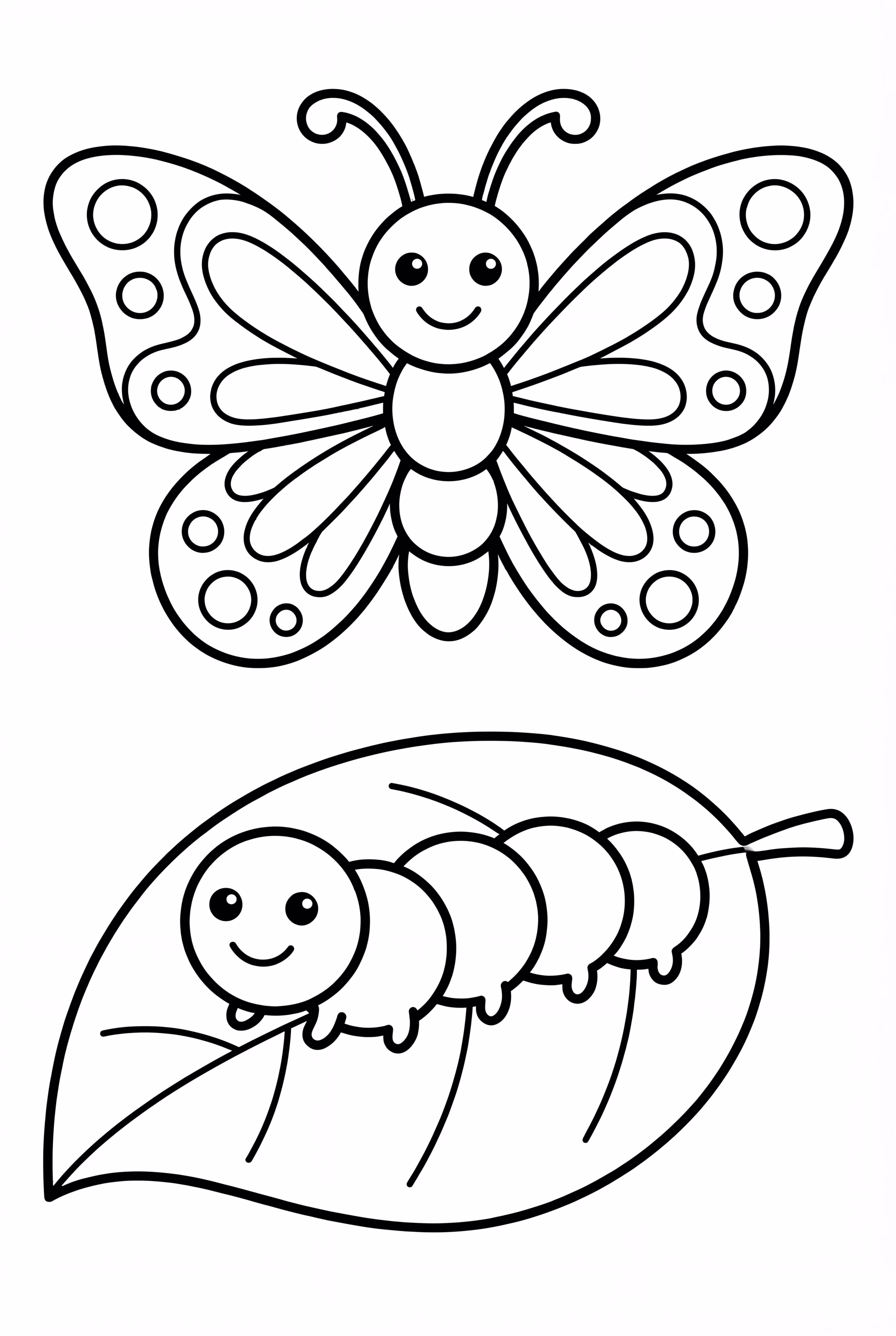 Butterfly And Caterpillar On Leaf