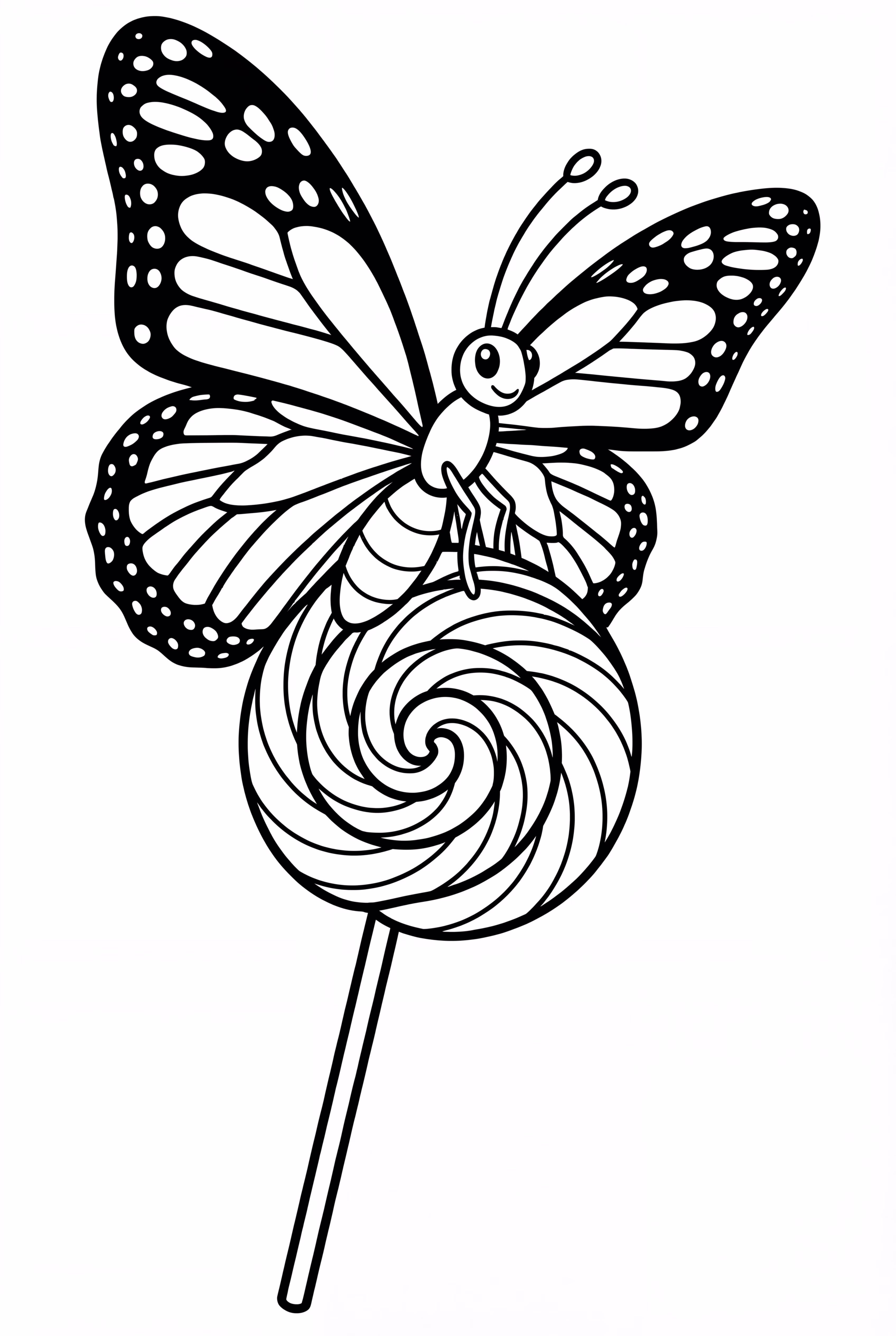 Butterfly landing on a rainbow lollipop