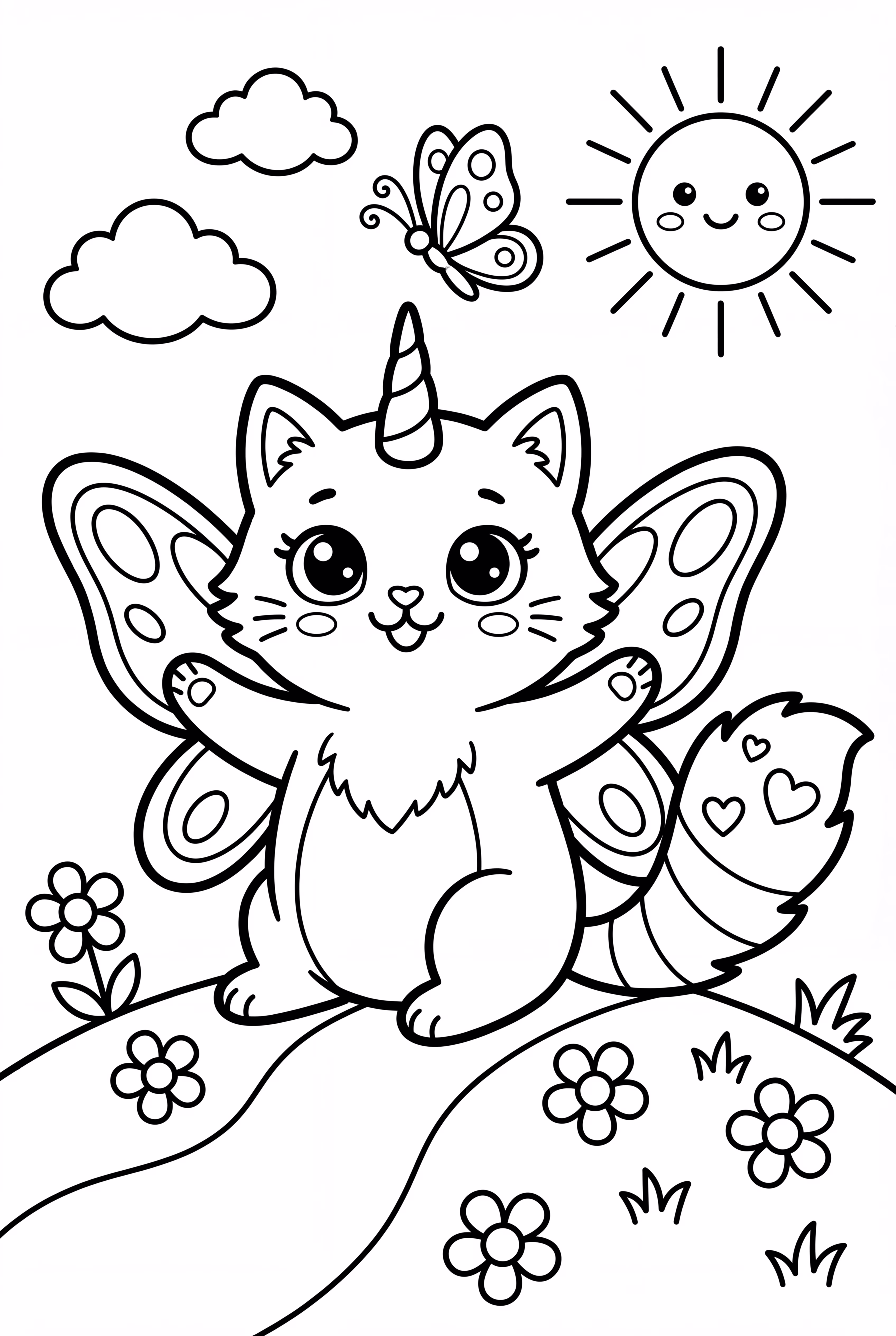 유니콘 키티에 날아앉은 나비