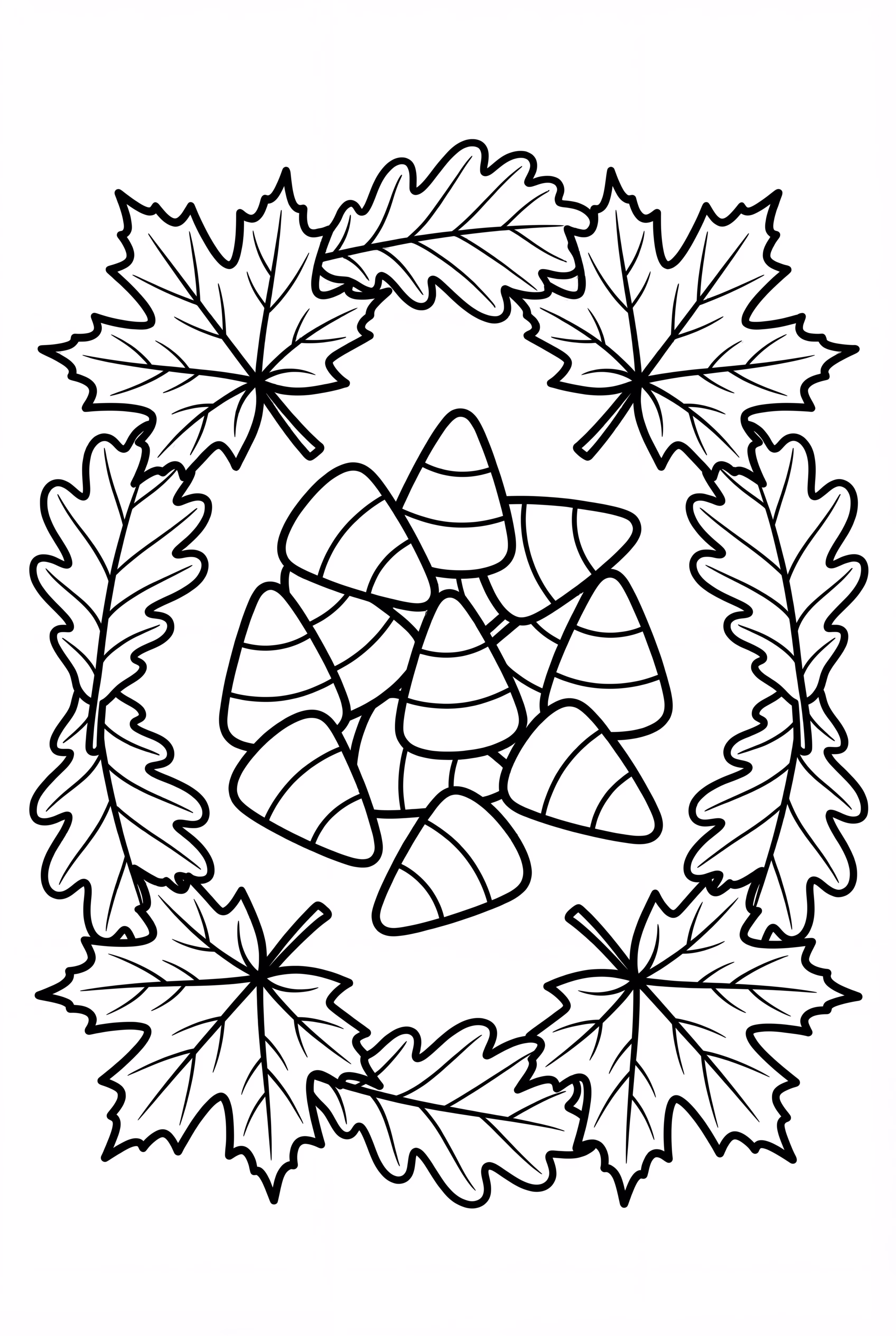 Candy Corn In A Pile Of Autumn Leaves