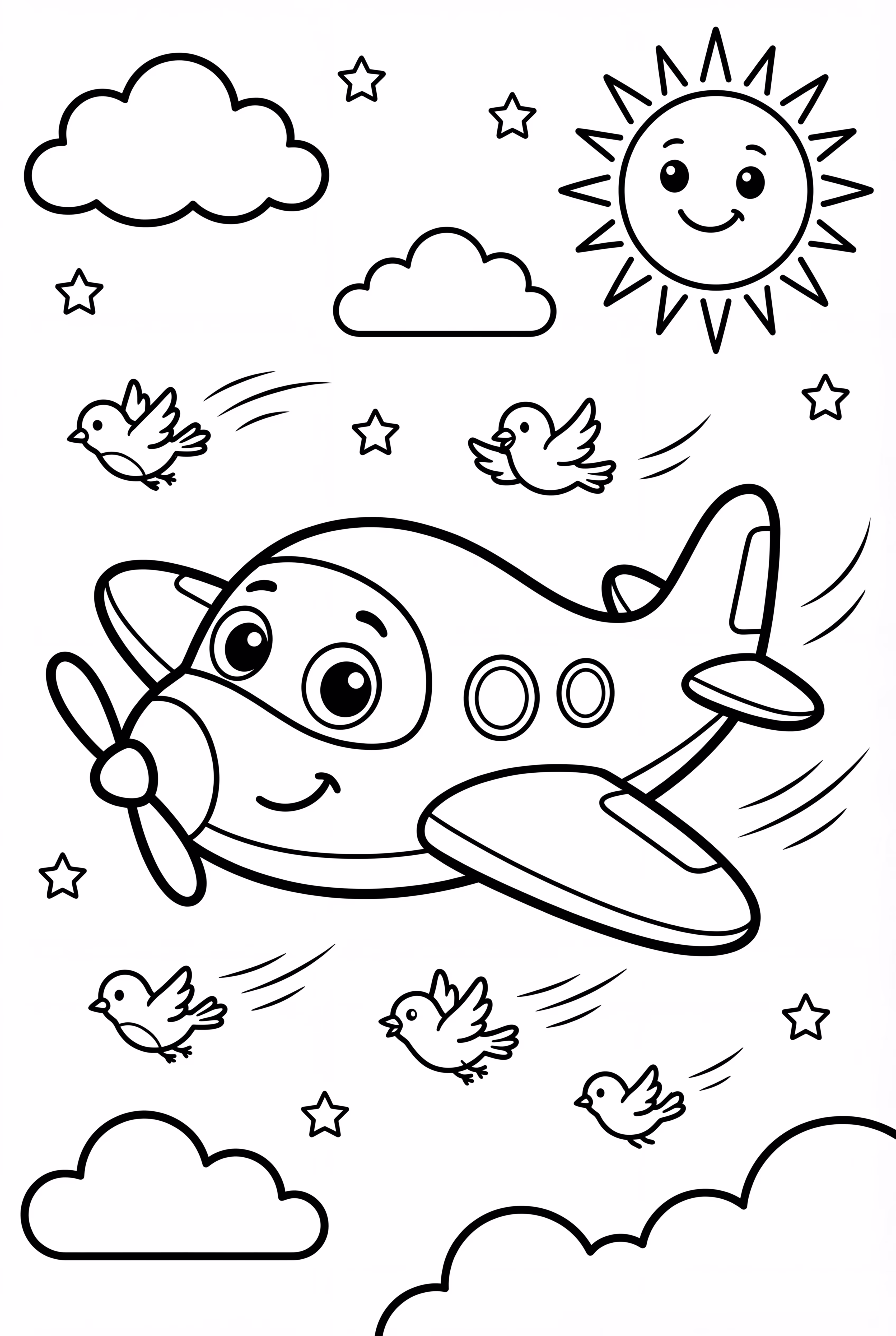 Cartoon Airplane with Clouds