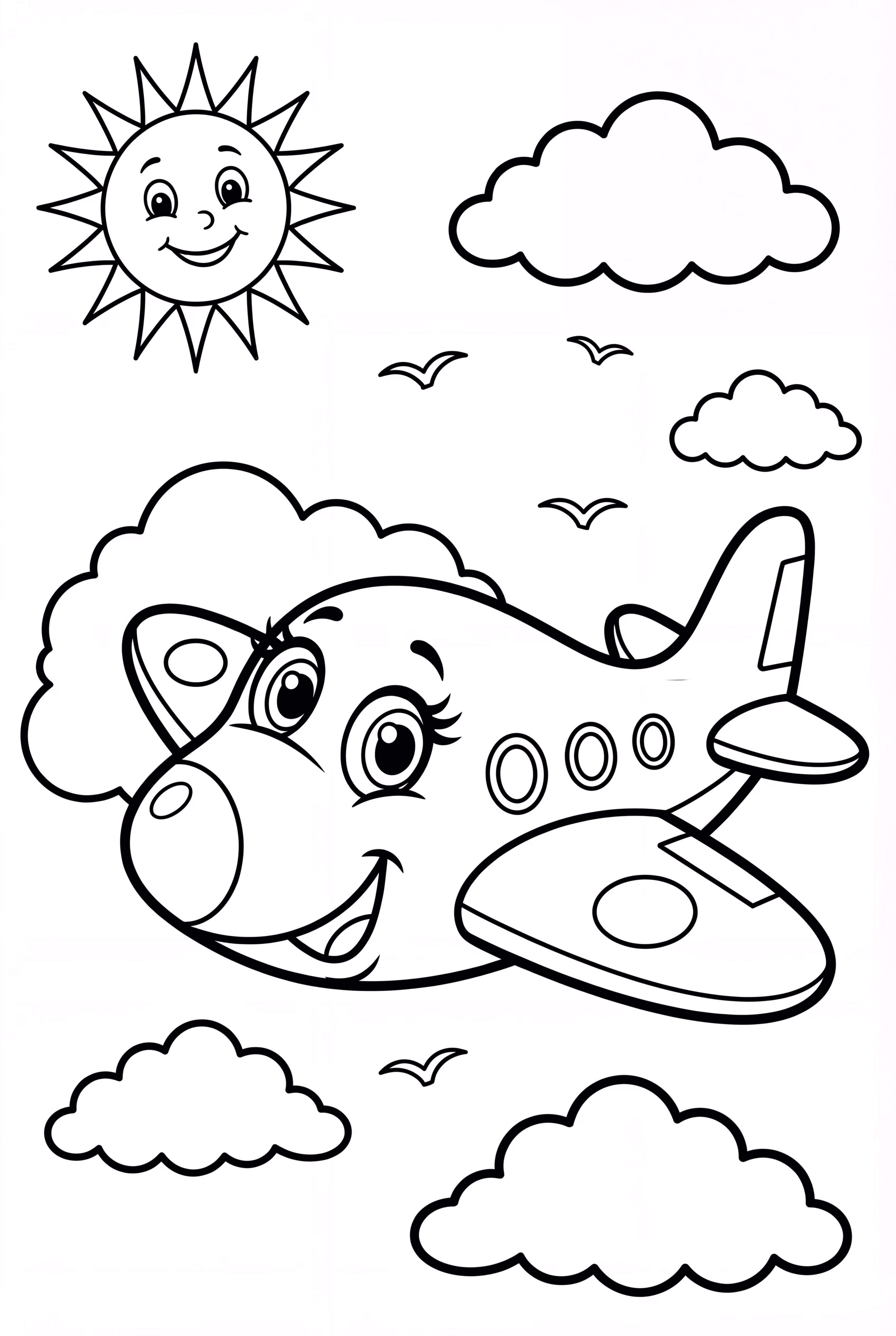 Cartoon Airplane with Clouds