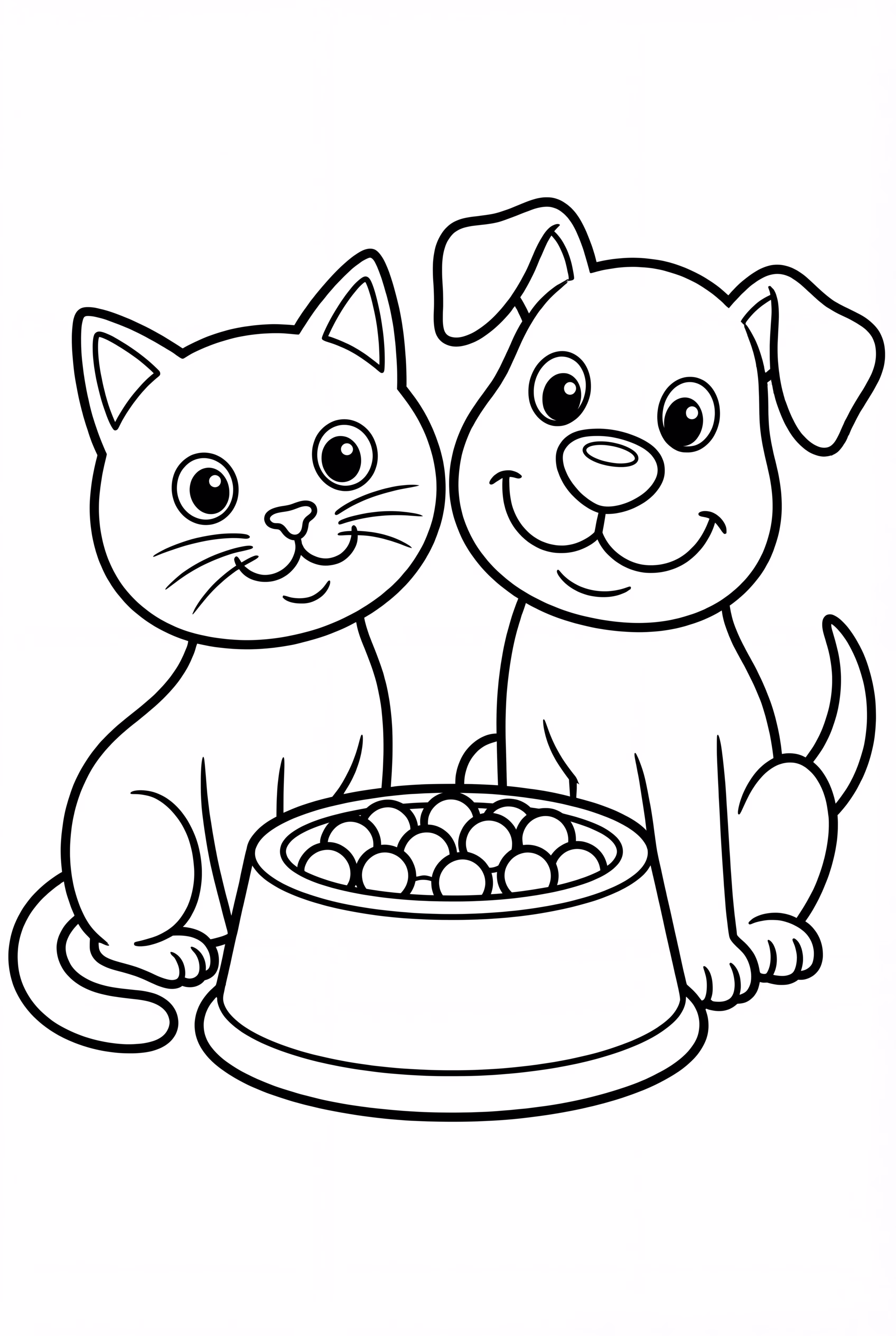 Cat And Dog Sharing Food Bowl