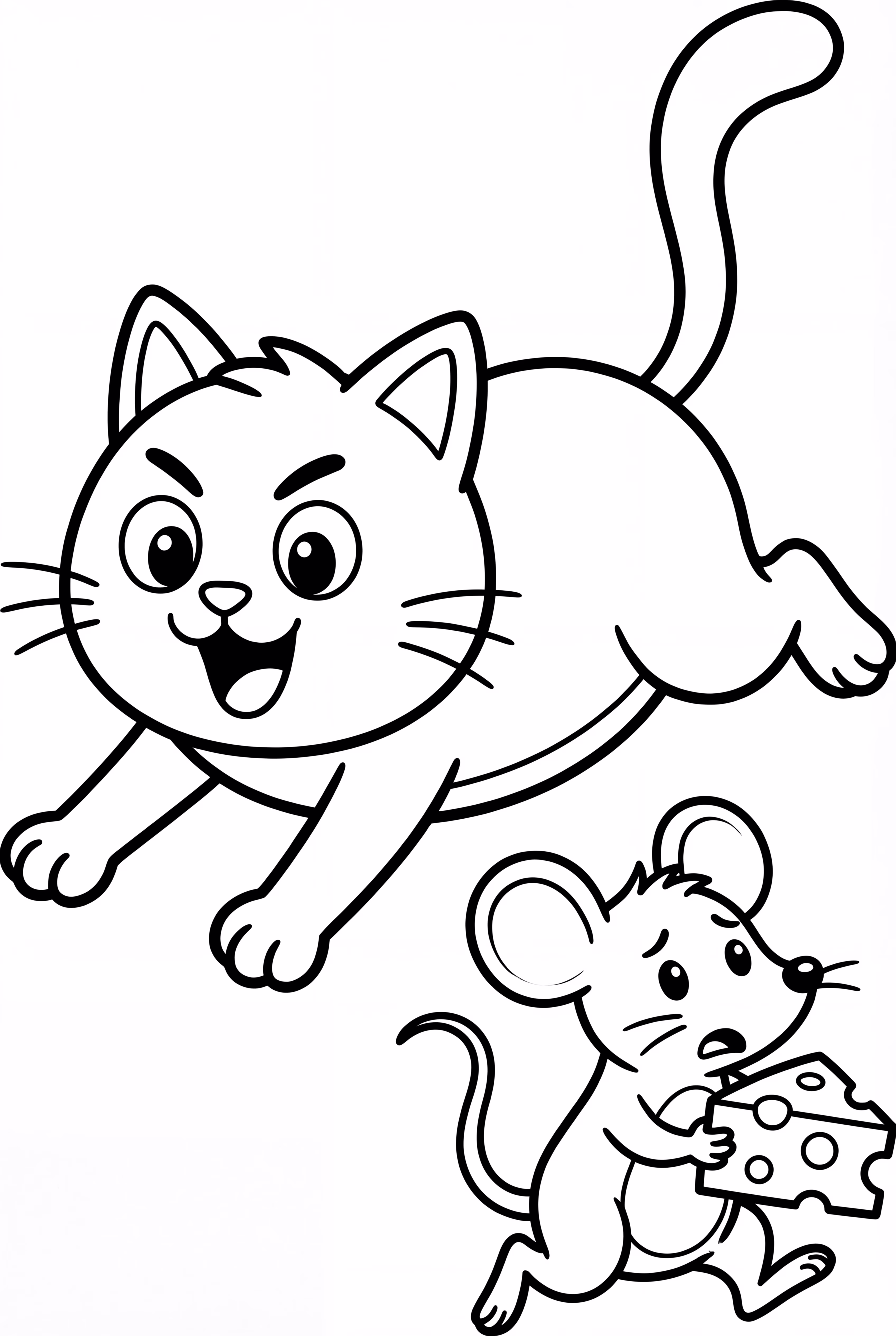 고양이와 쥐가 치즈를 쫓는 모습