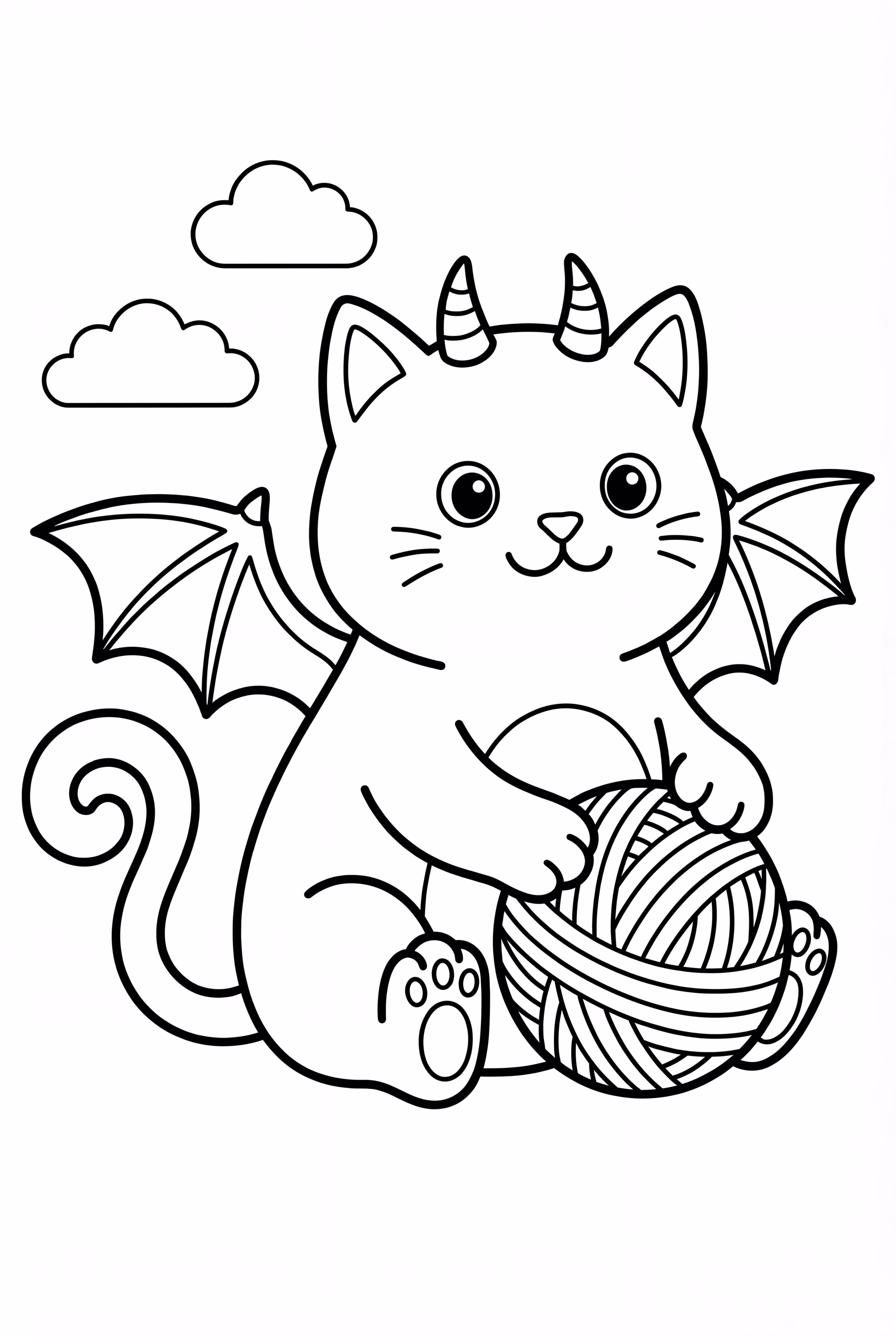 猫のドラゴンと毛糸玉で遊ぶ