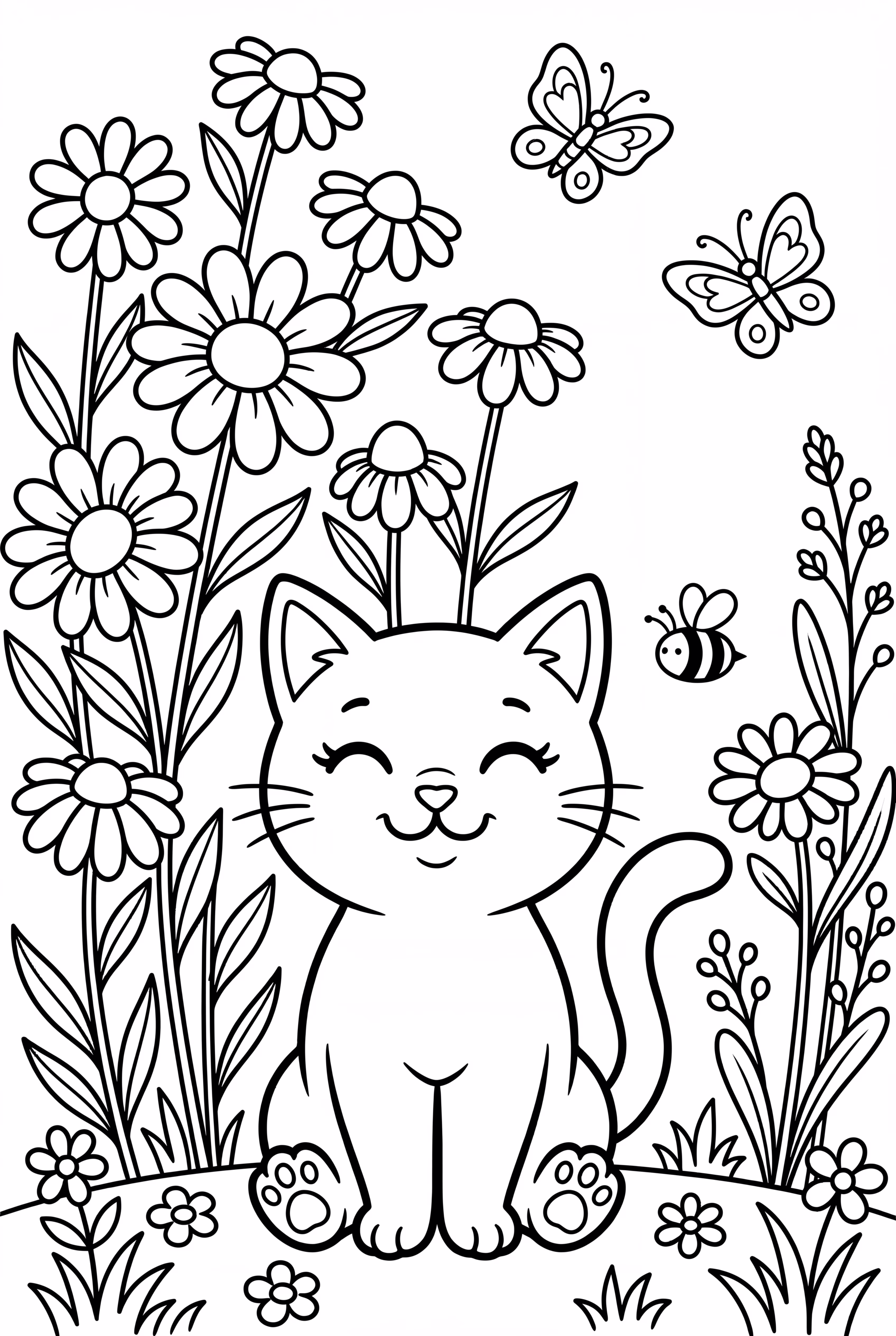 Cat In Flower Garden