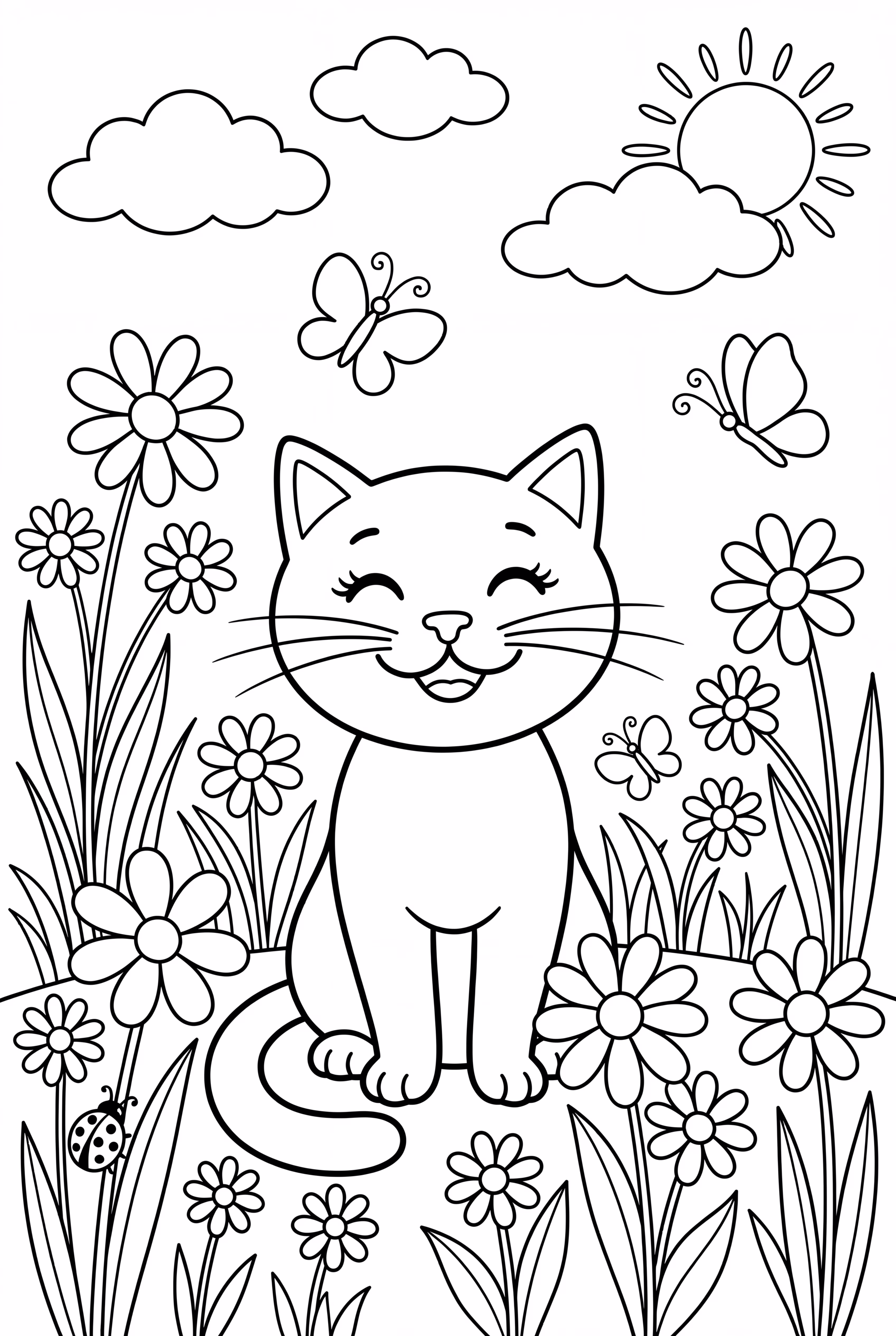 Cat In Flower Garden