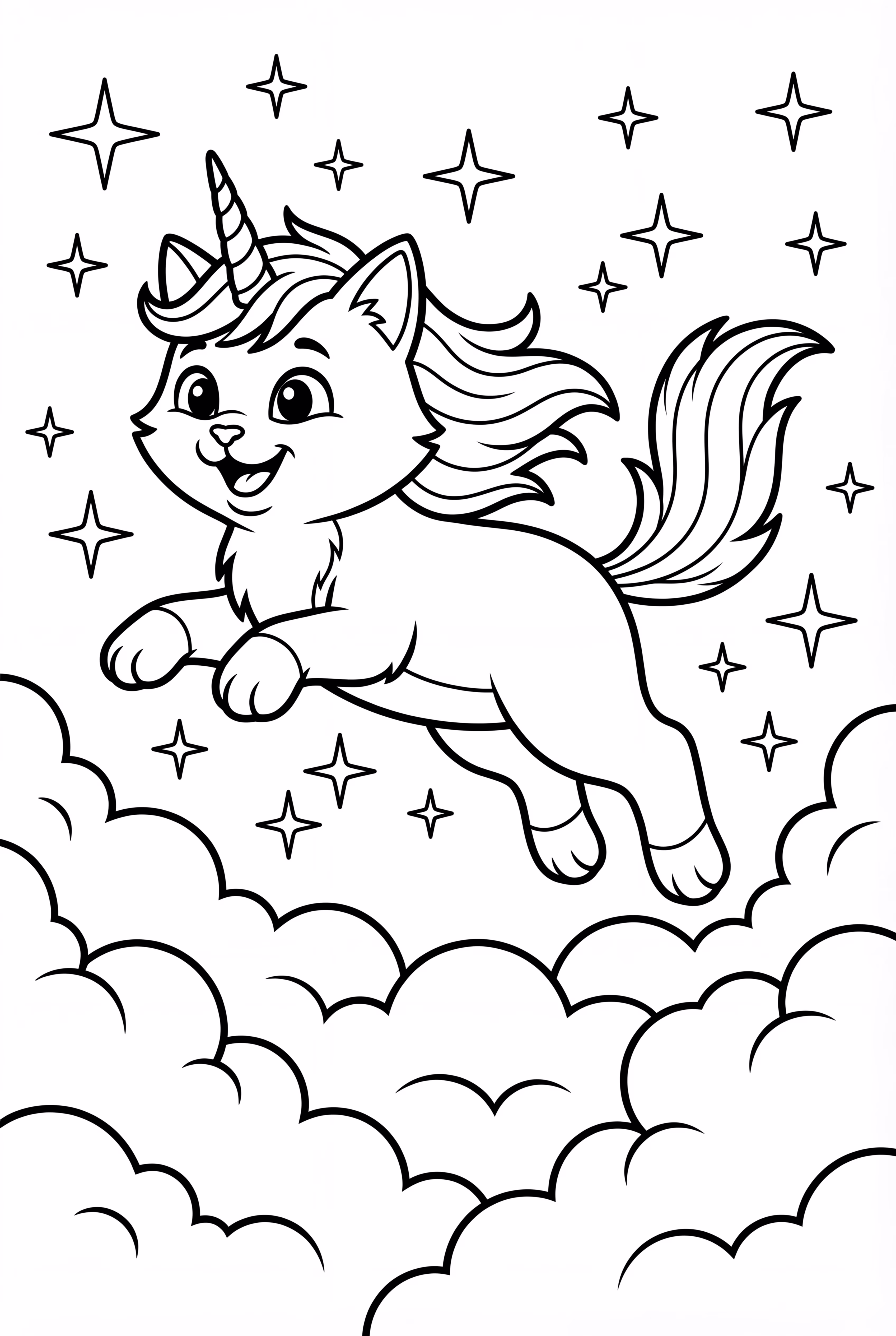 跳跃的云朵上的猫