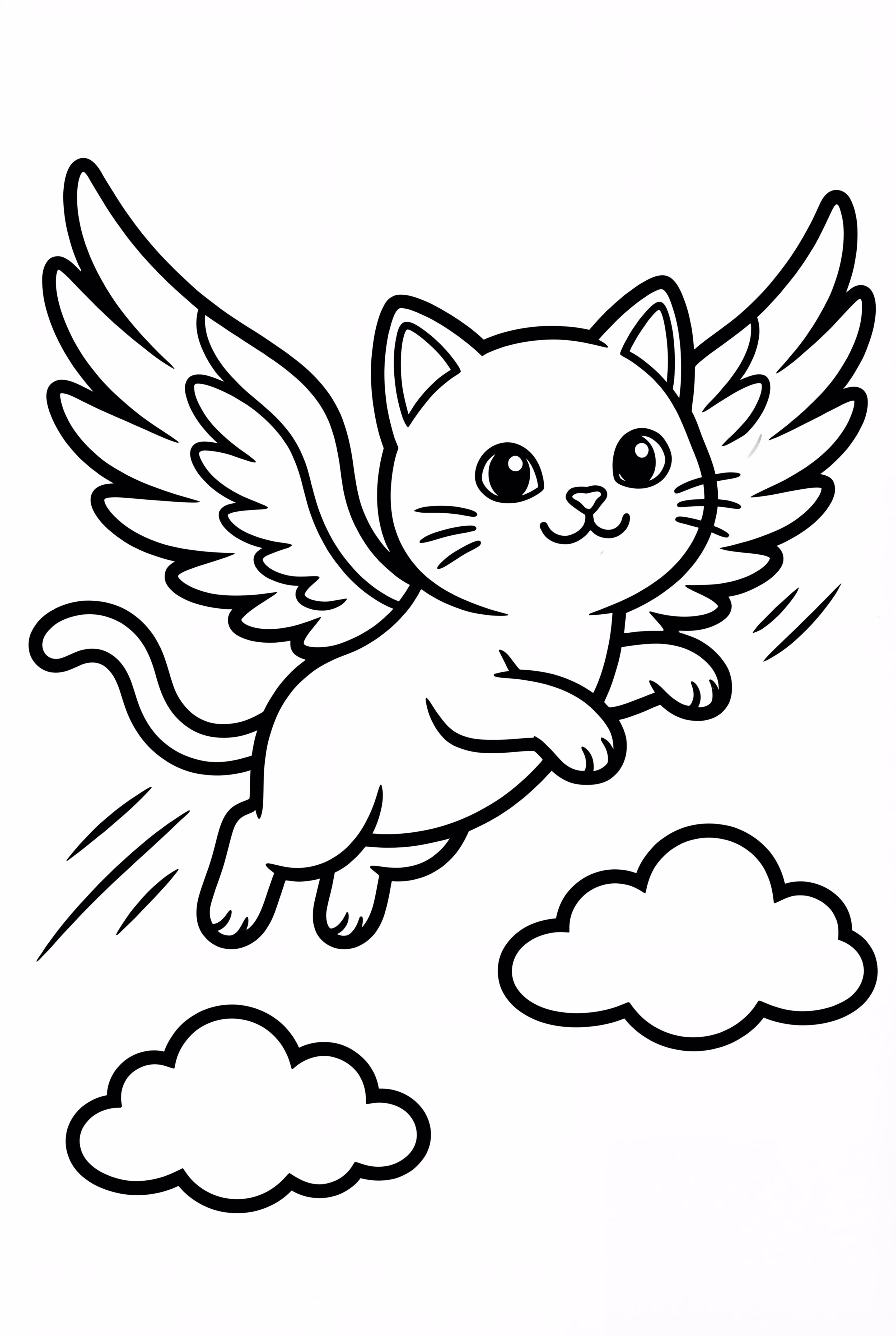 Cat With Wings Flying Over Clouds
