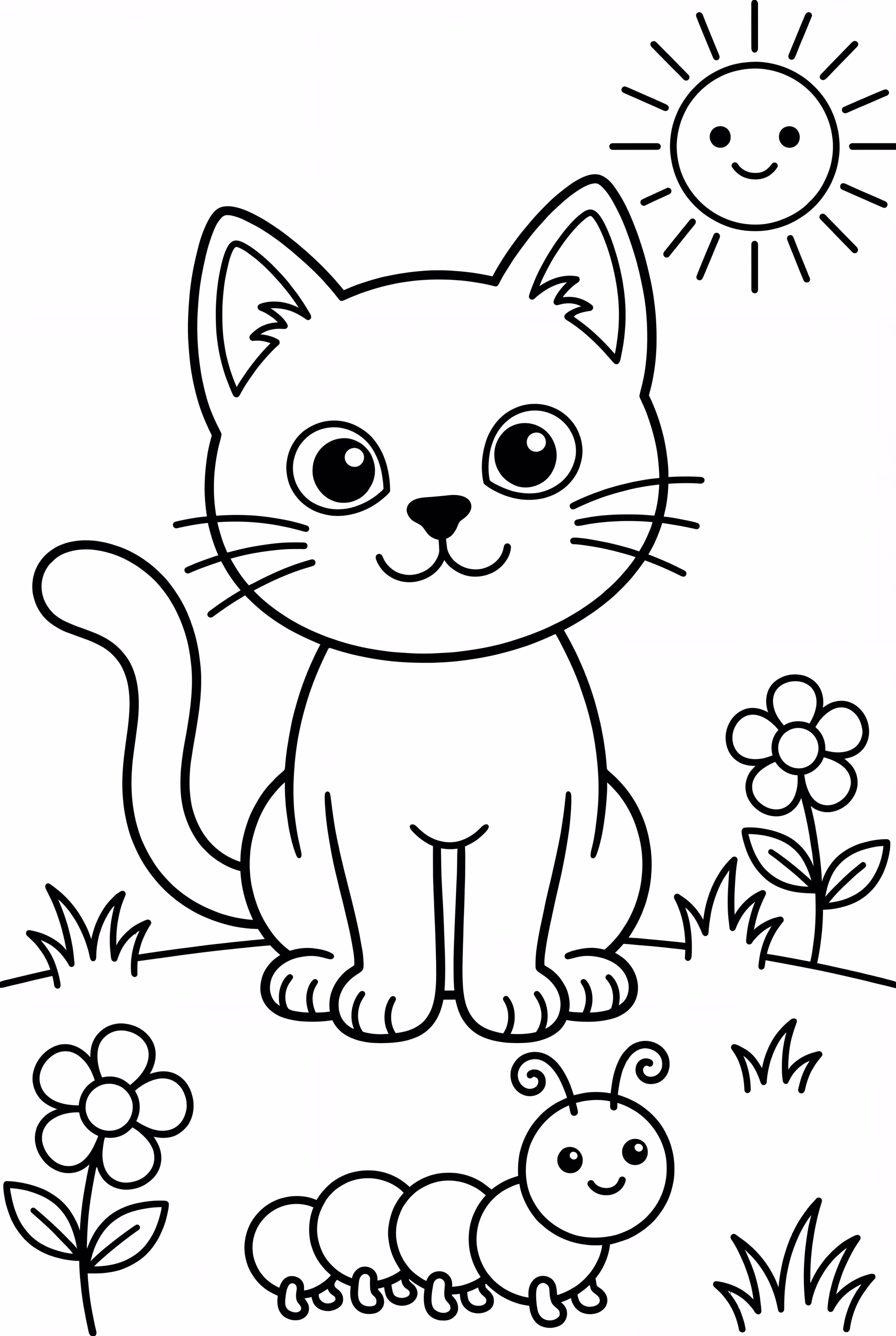 Caterpillar Next To Curious Cat