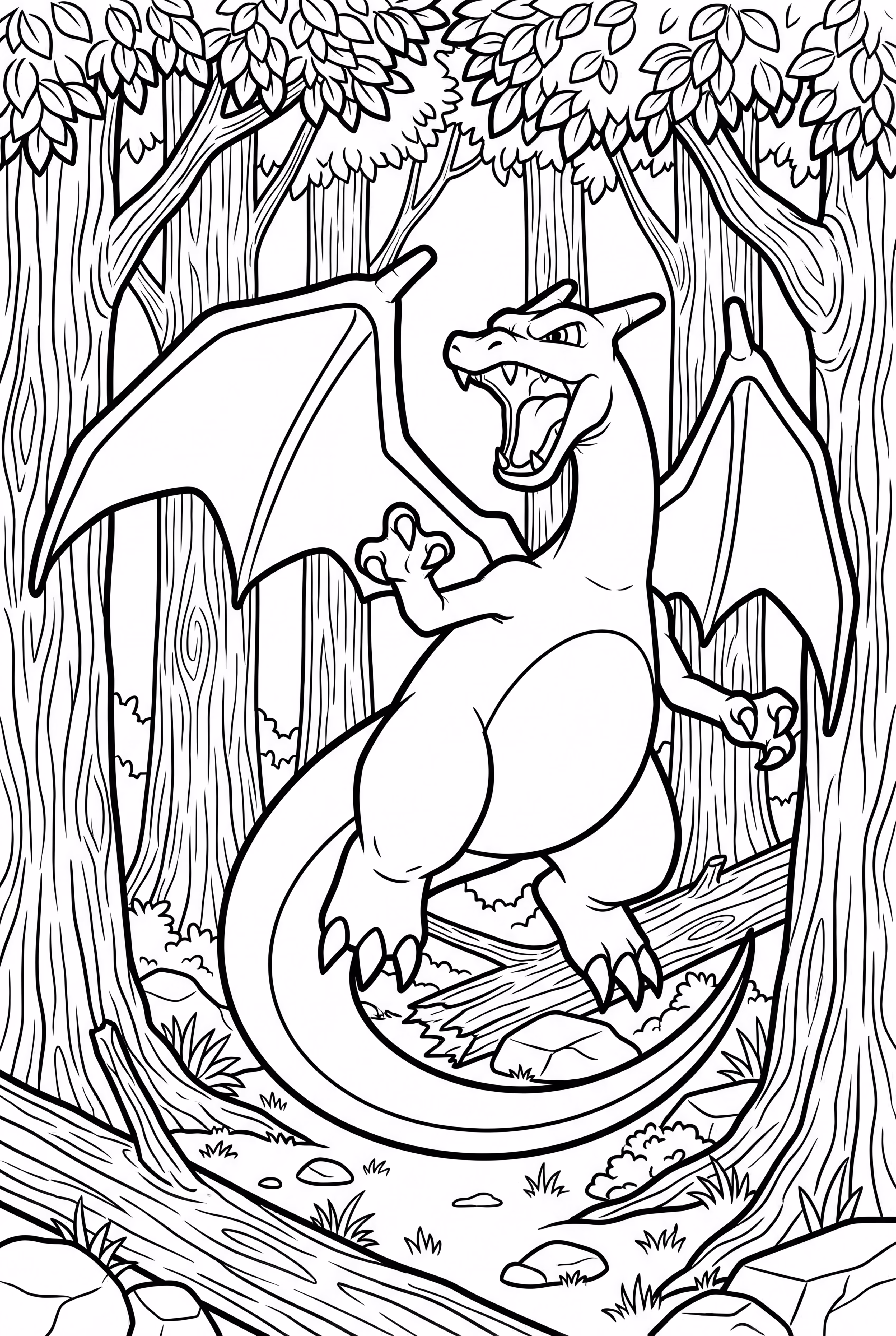 喷火龙与其训练师在森林中训练