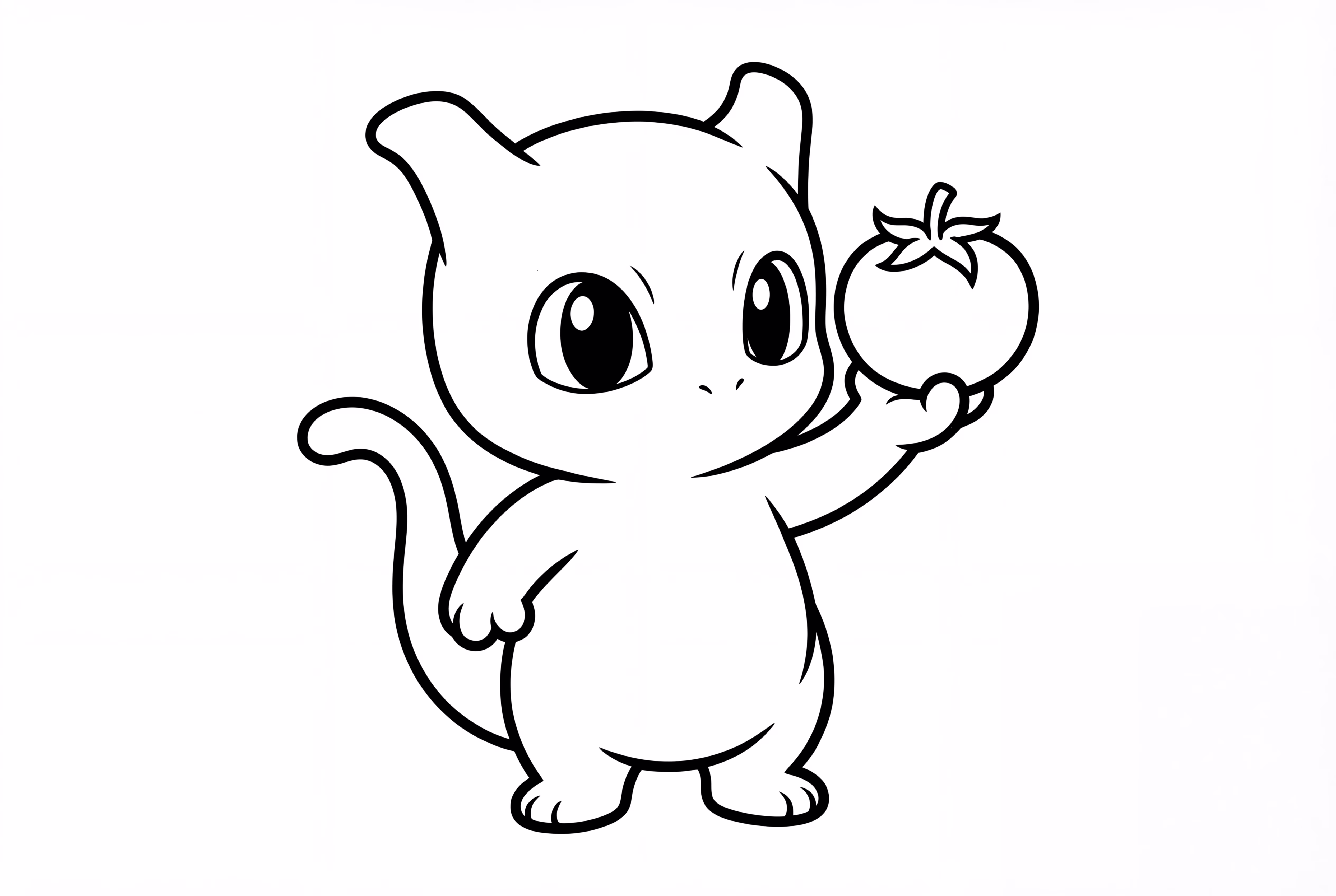 Chibi Mewtwo Happily Holding A Fresh Tomato