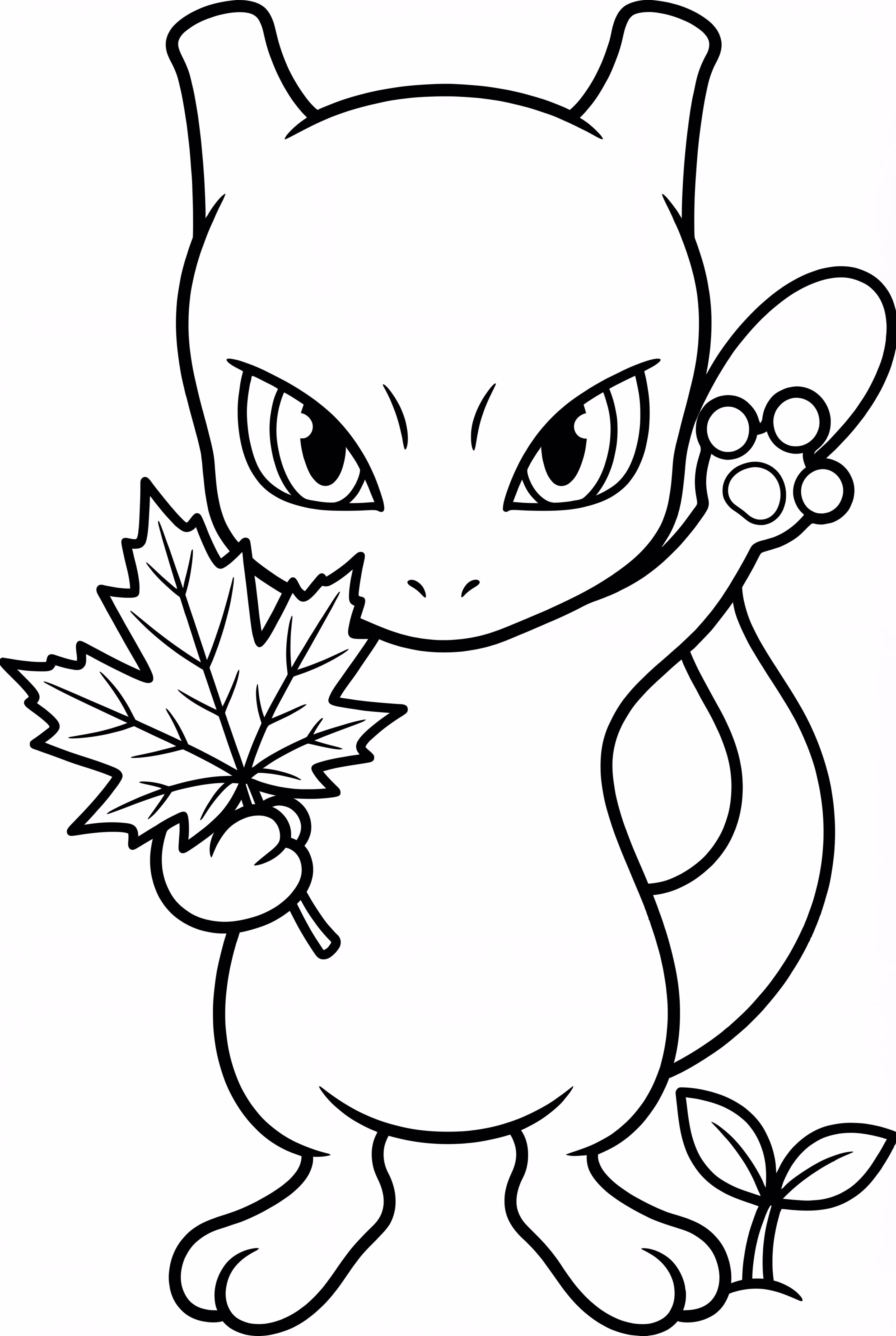 Chibi Mewtwo Holding A Giant Maple Leaf