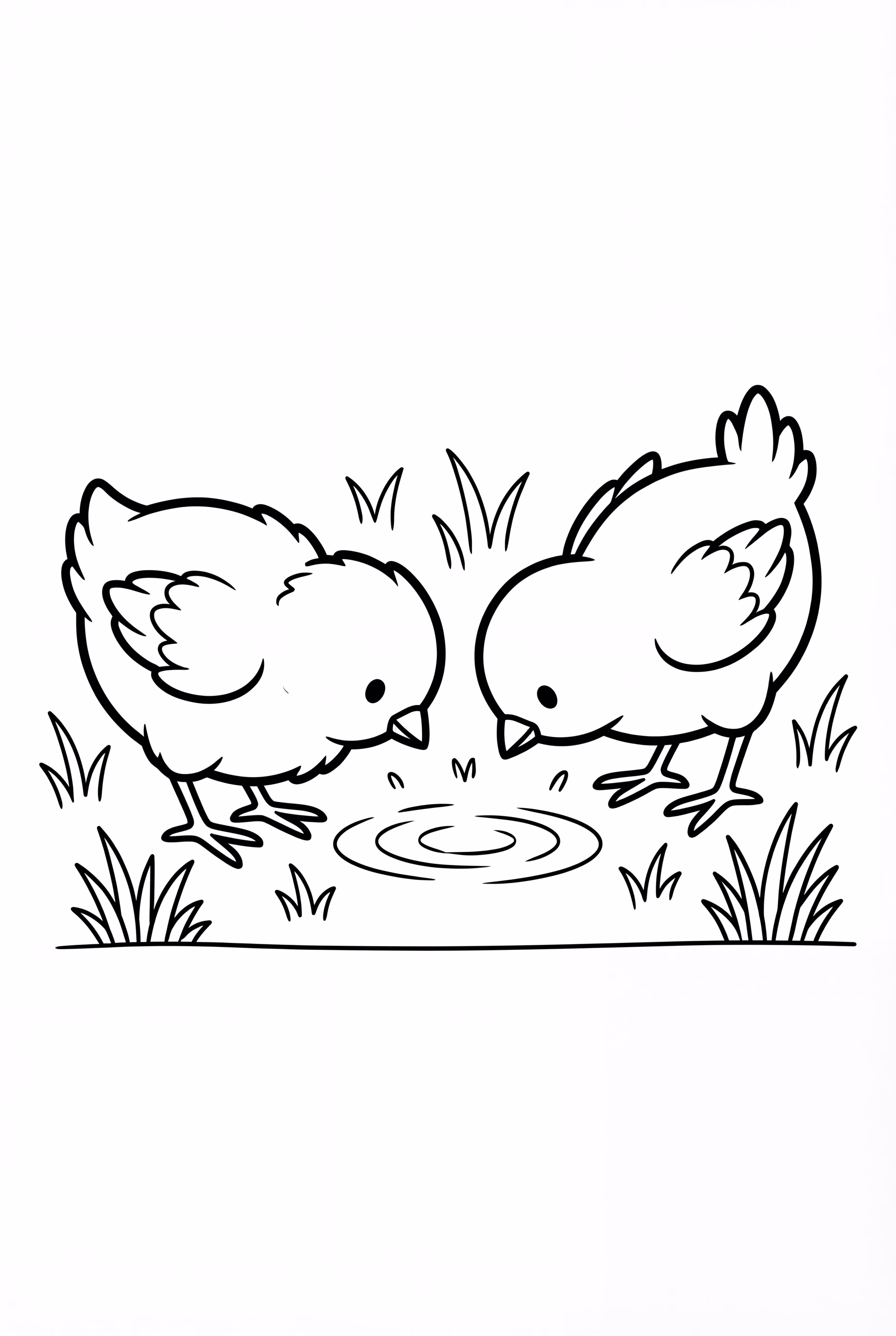 小雞在青草上啄食