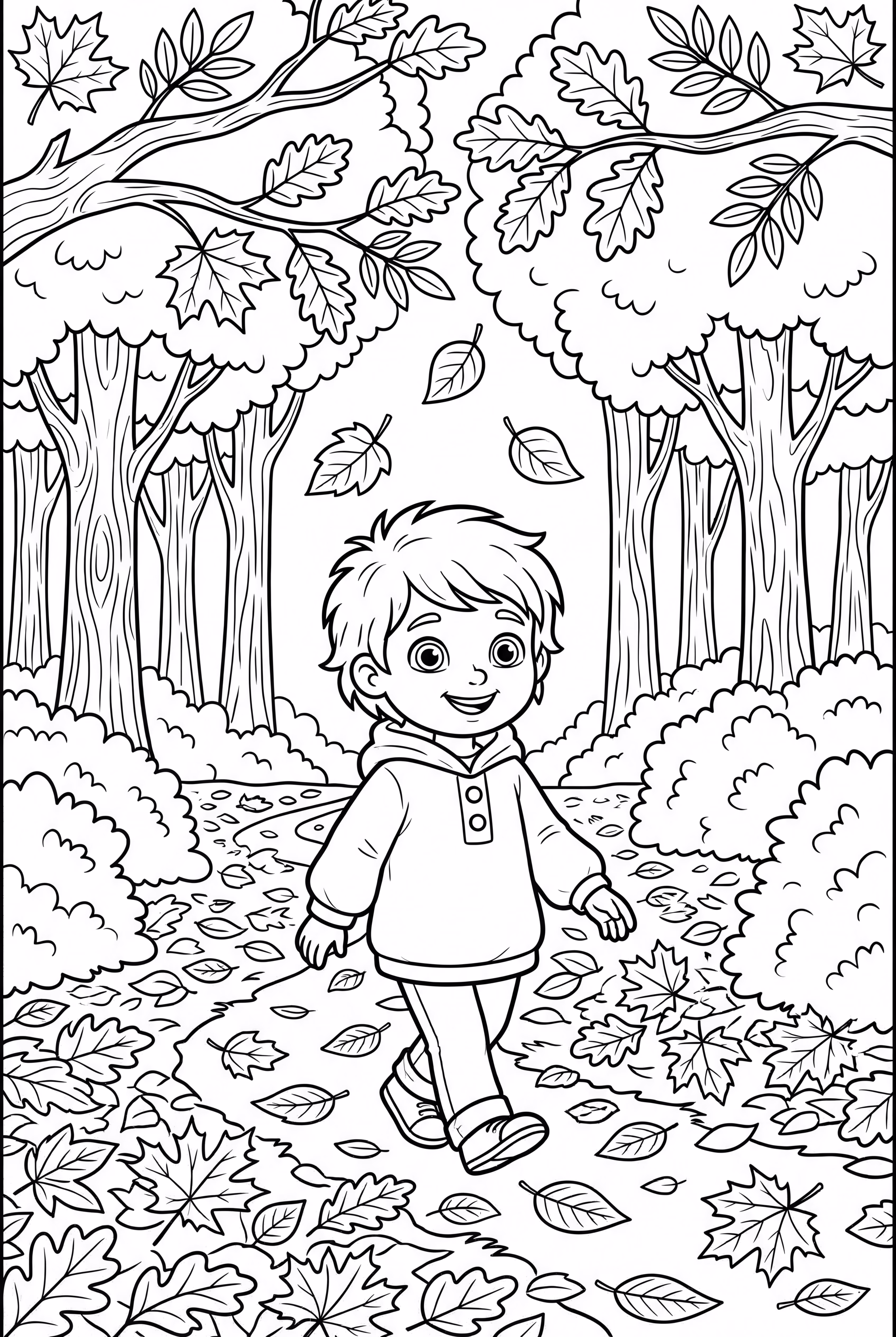 Child Collecting Fall Leaves