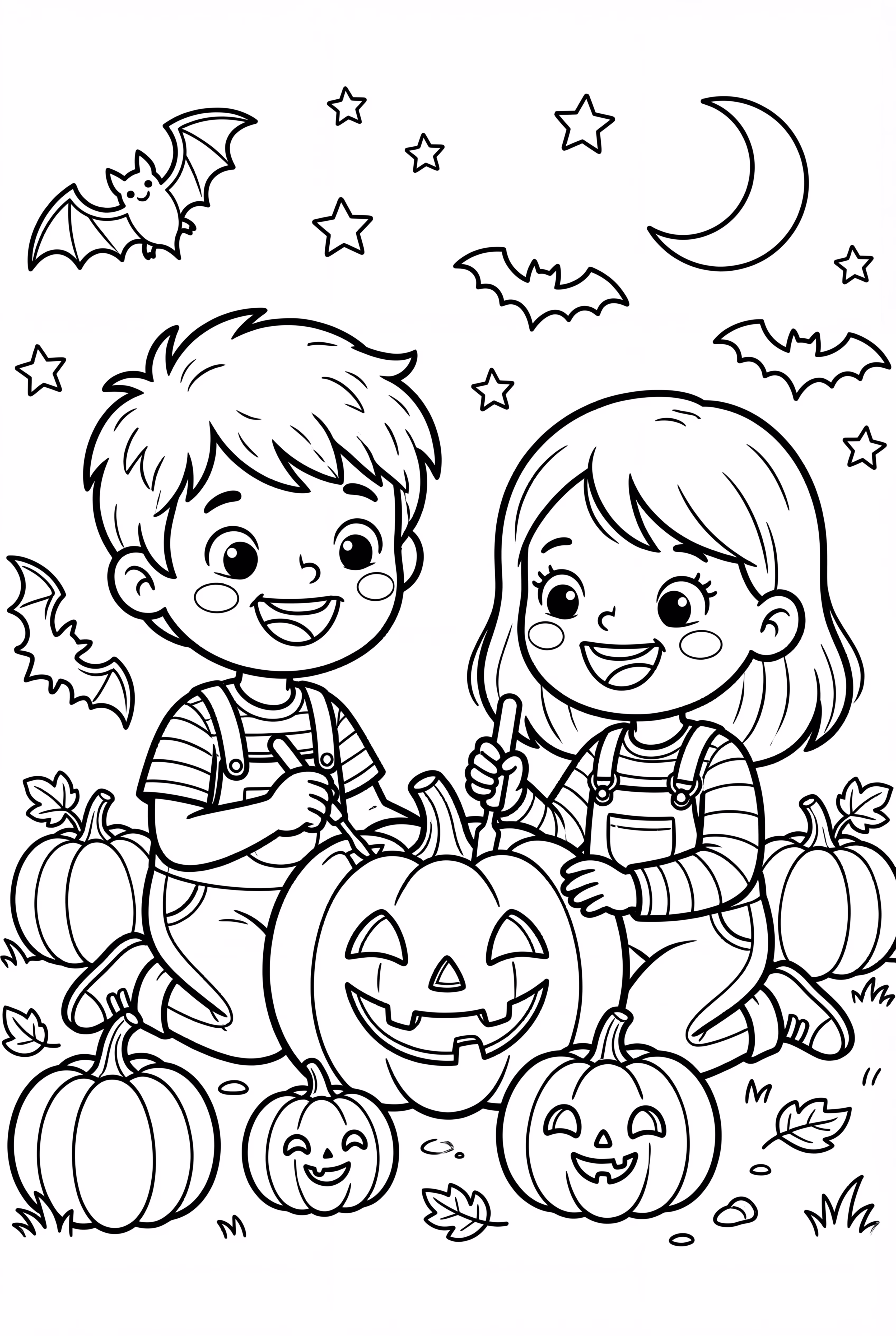 Children carving pumpkins at Halloween