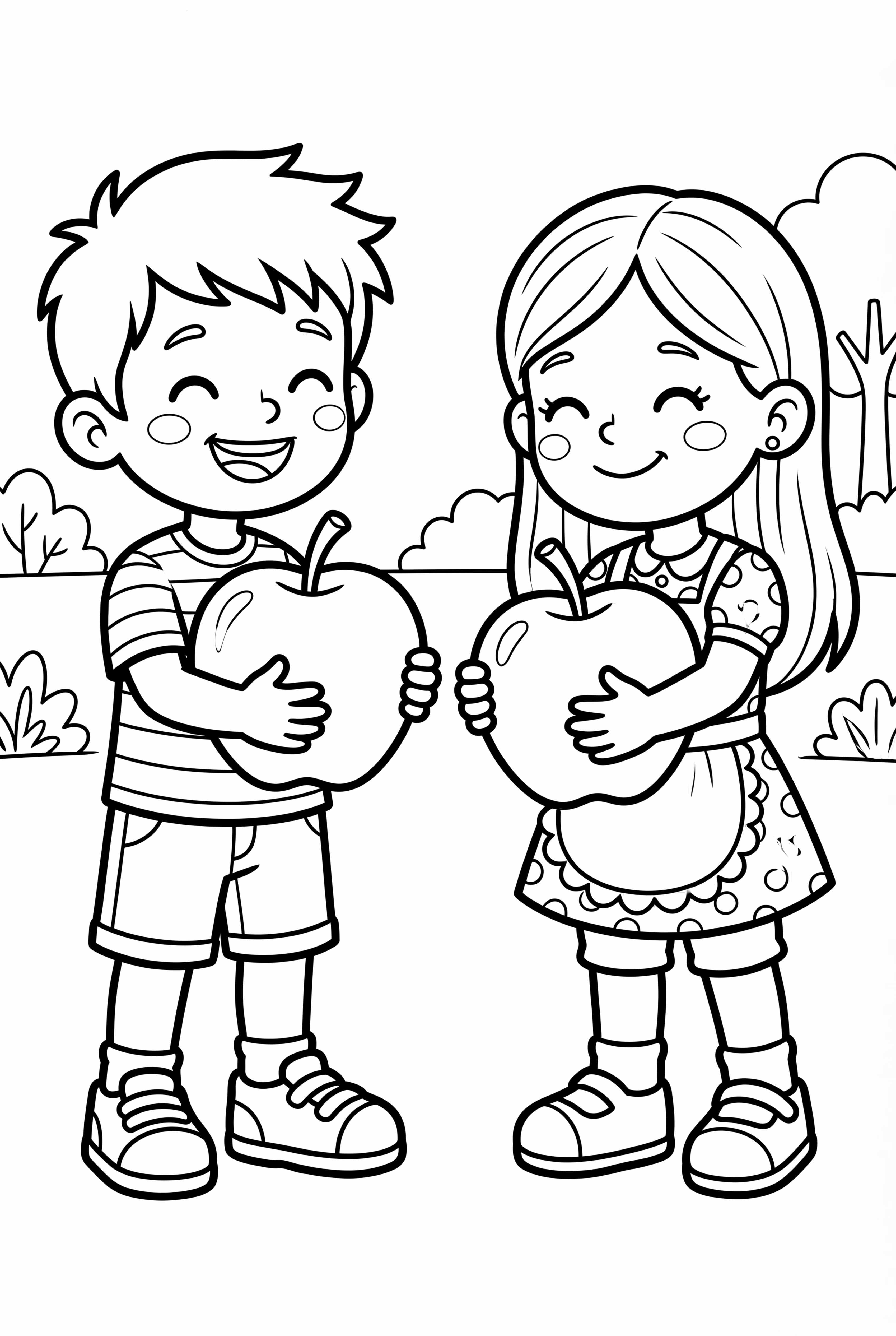 신선한 사과를 즐기는 아이들