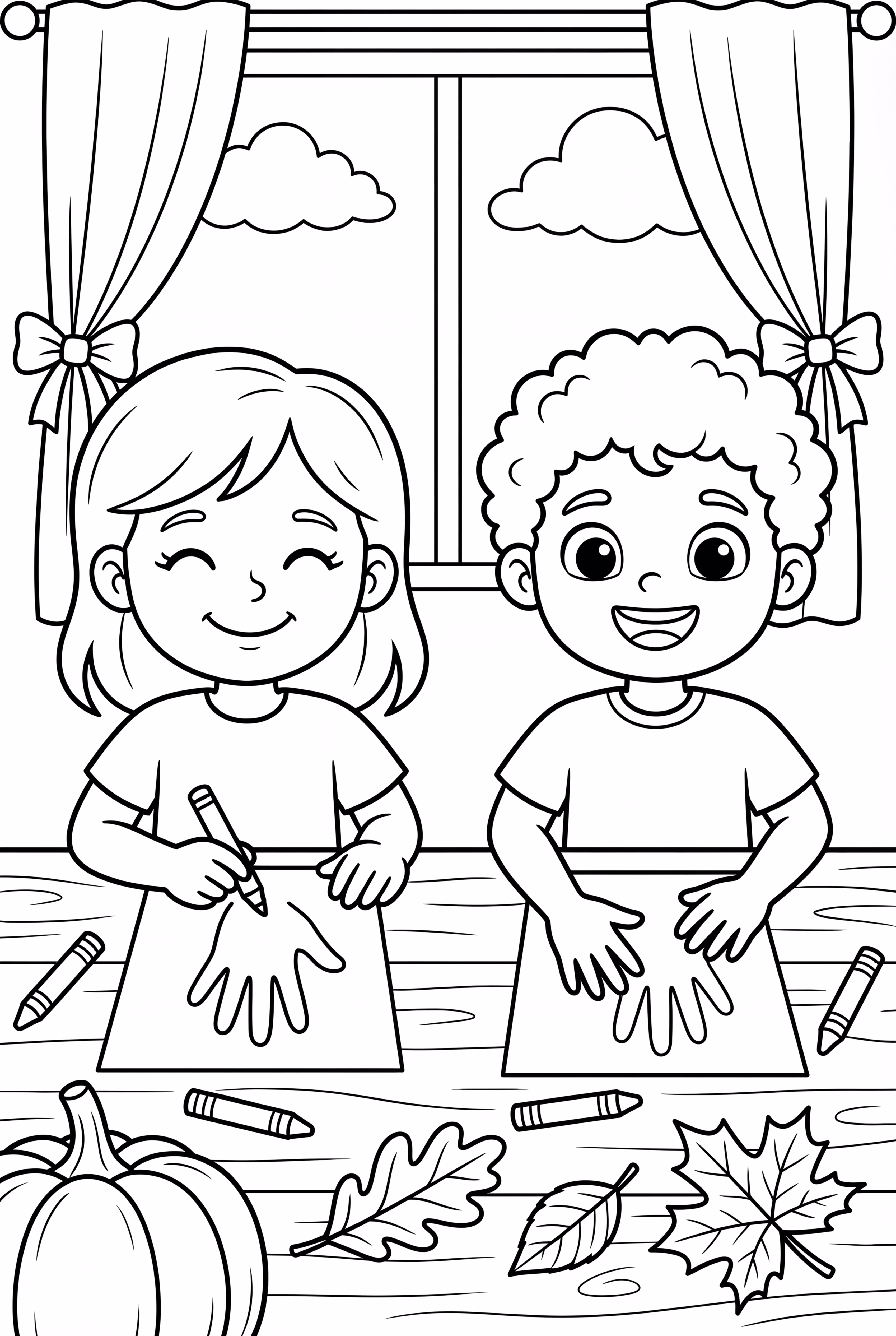 Children Making Thanksgiving Hand Turkeys