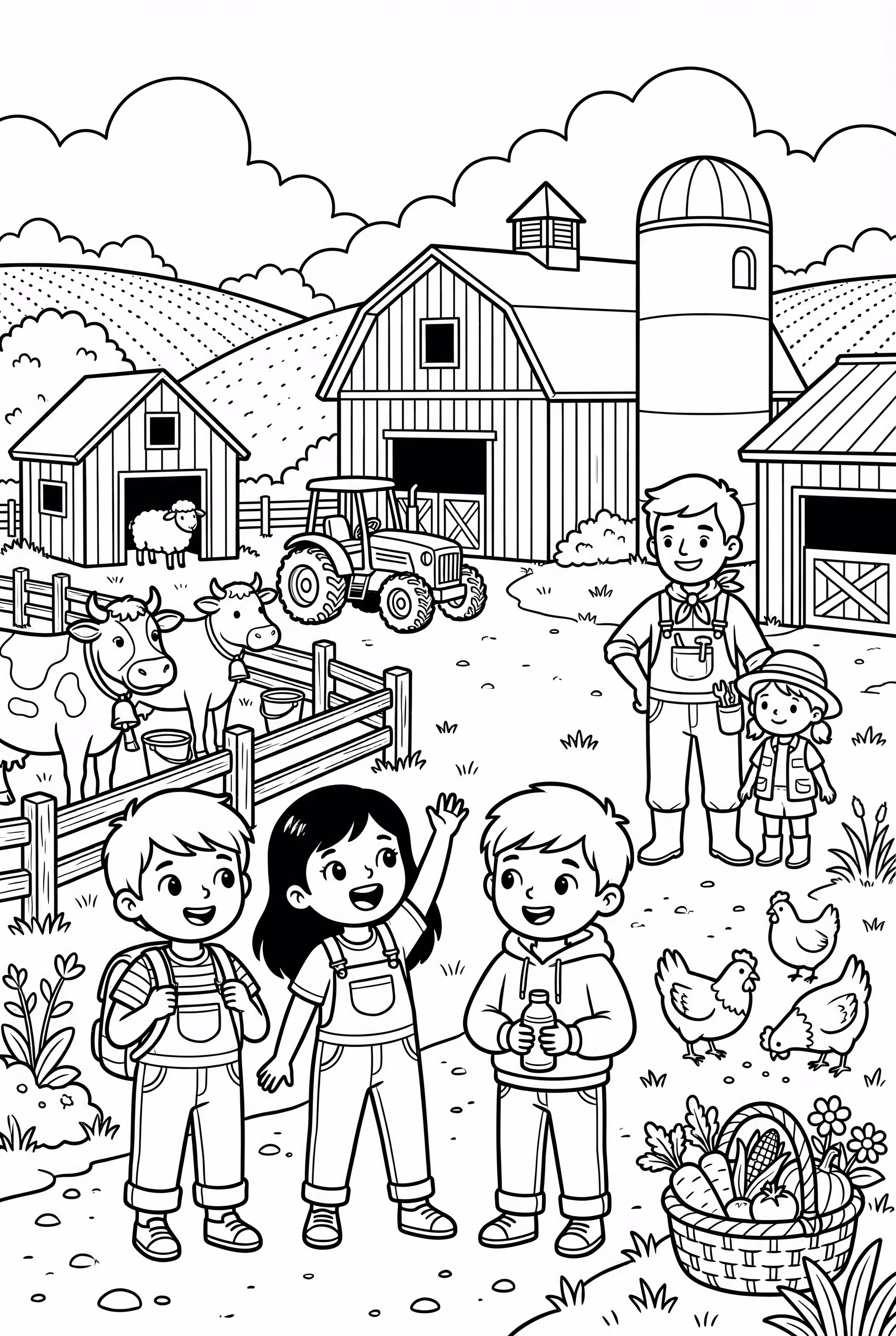 Kinder besuchen einen Bauernhof