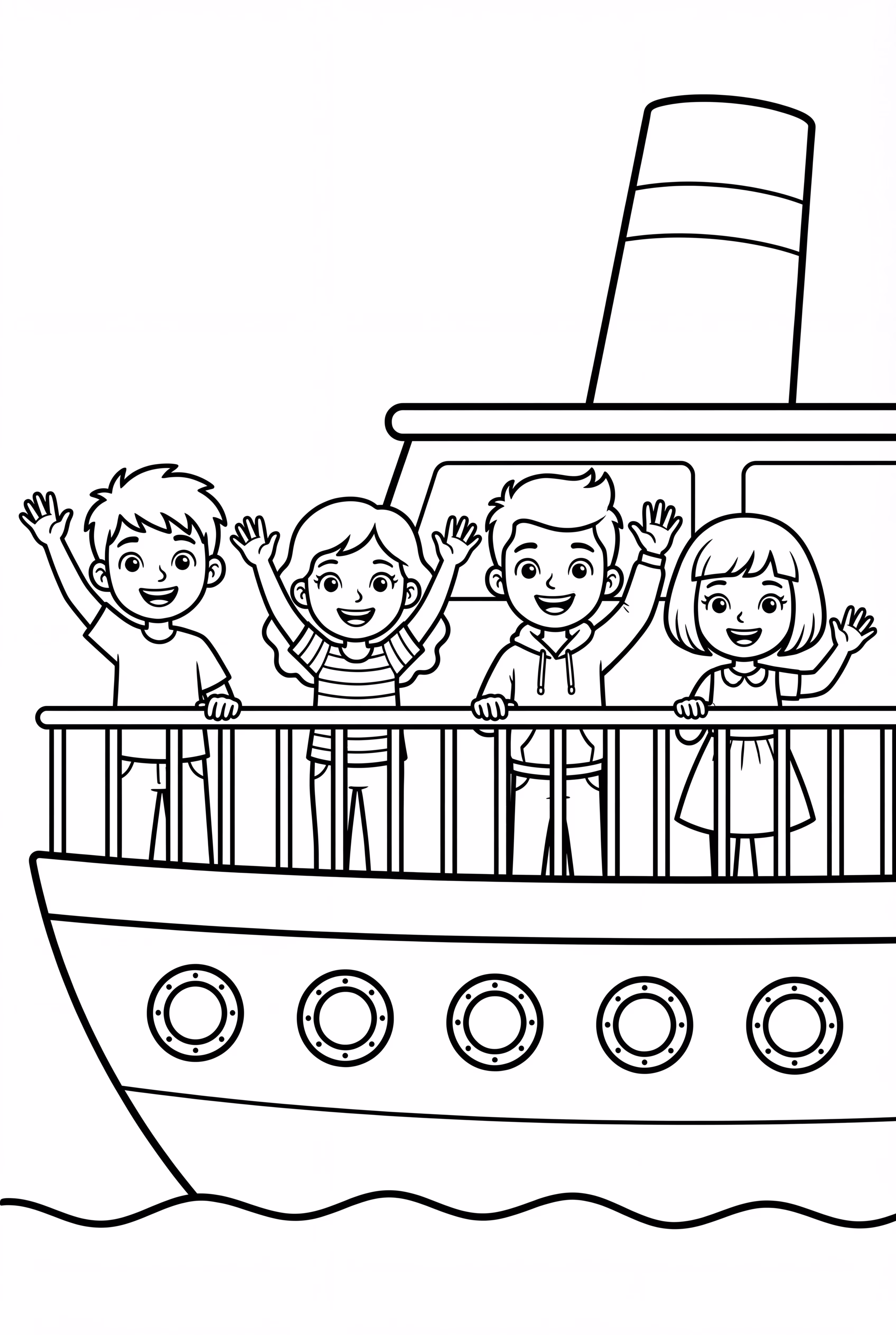 Enfants faisant signe depuis le pont du Titanic