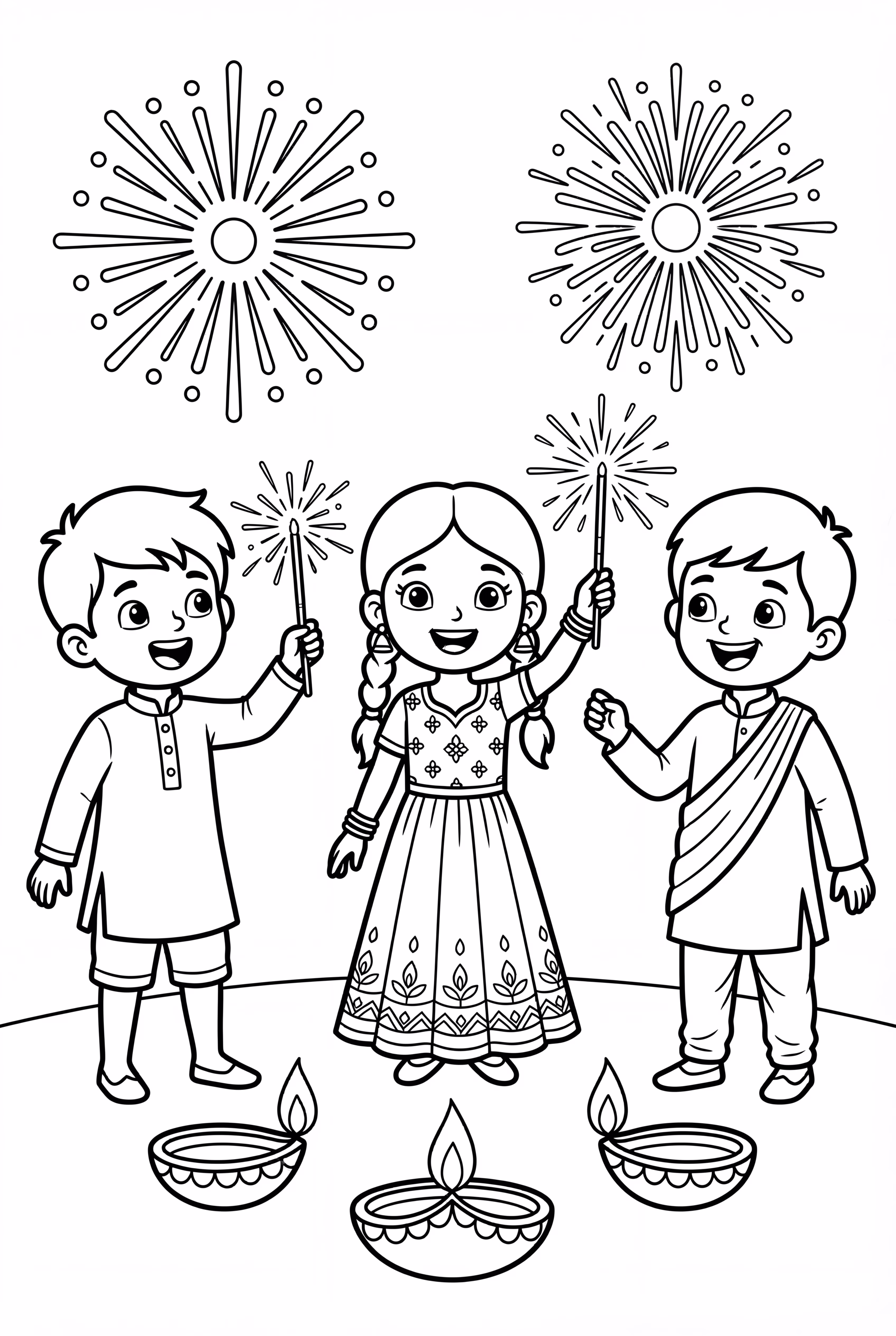 디왈리 스파클러를 든 아이들