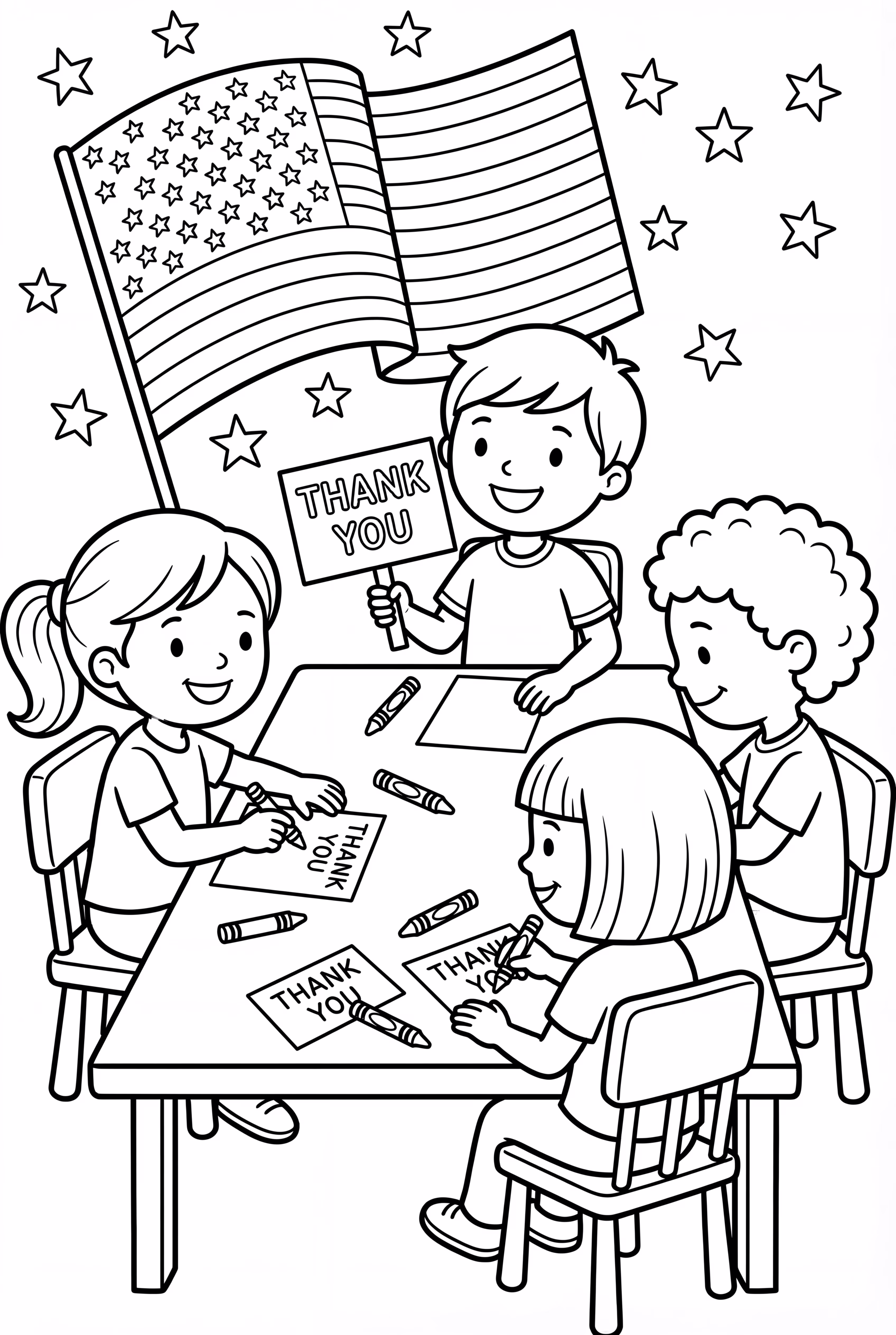 Children Writing Thank You Letters For Veterans Day