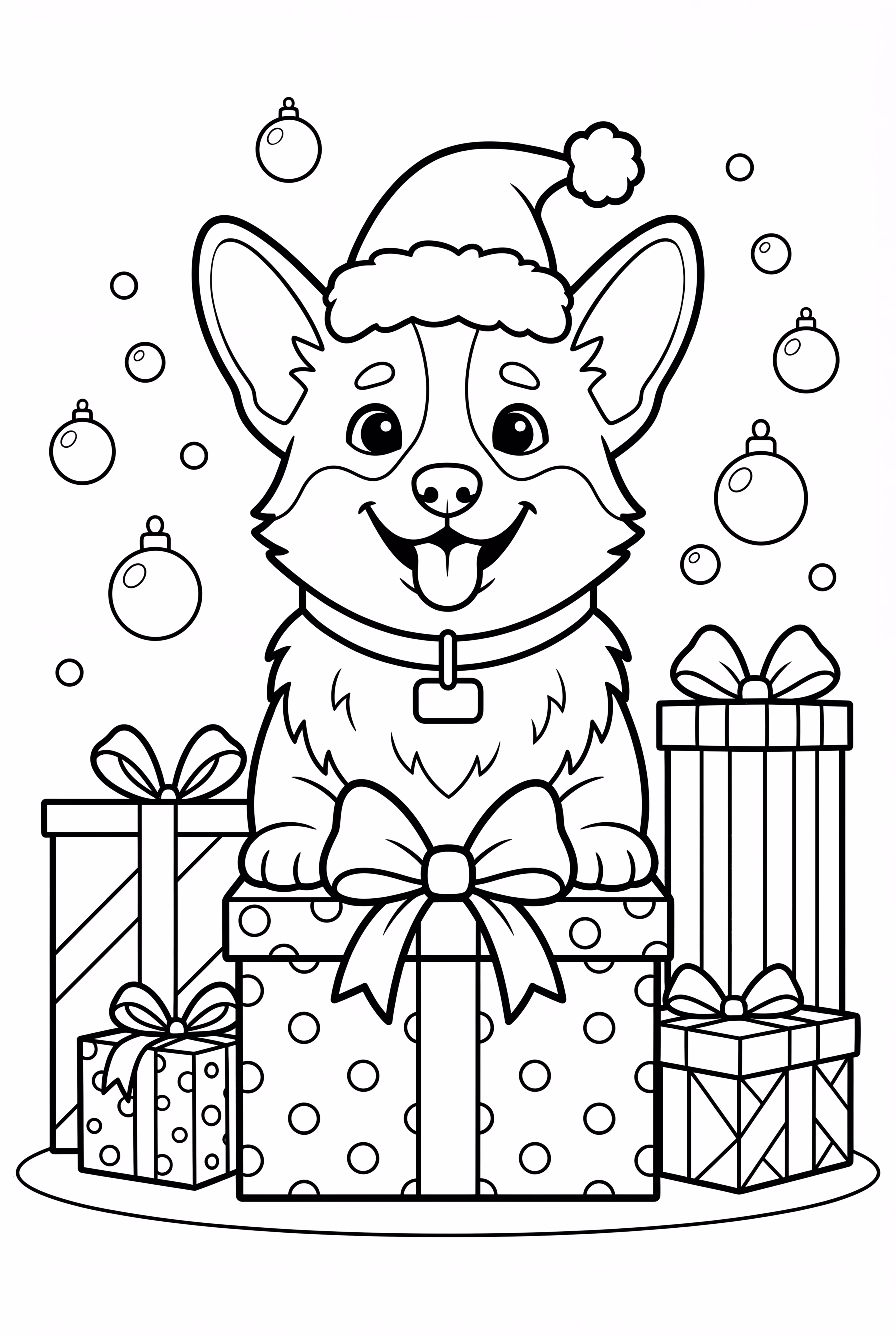 Christmas Corgi Unwrapping Gift