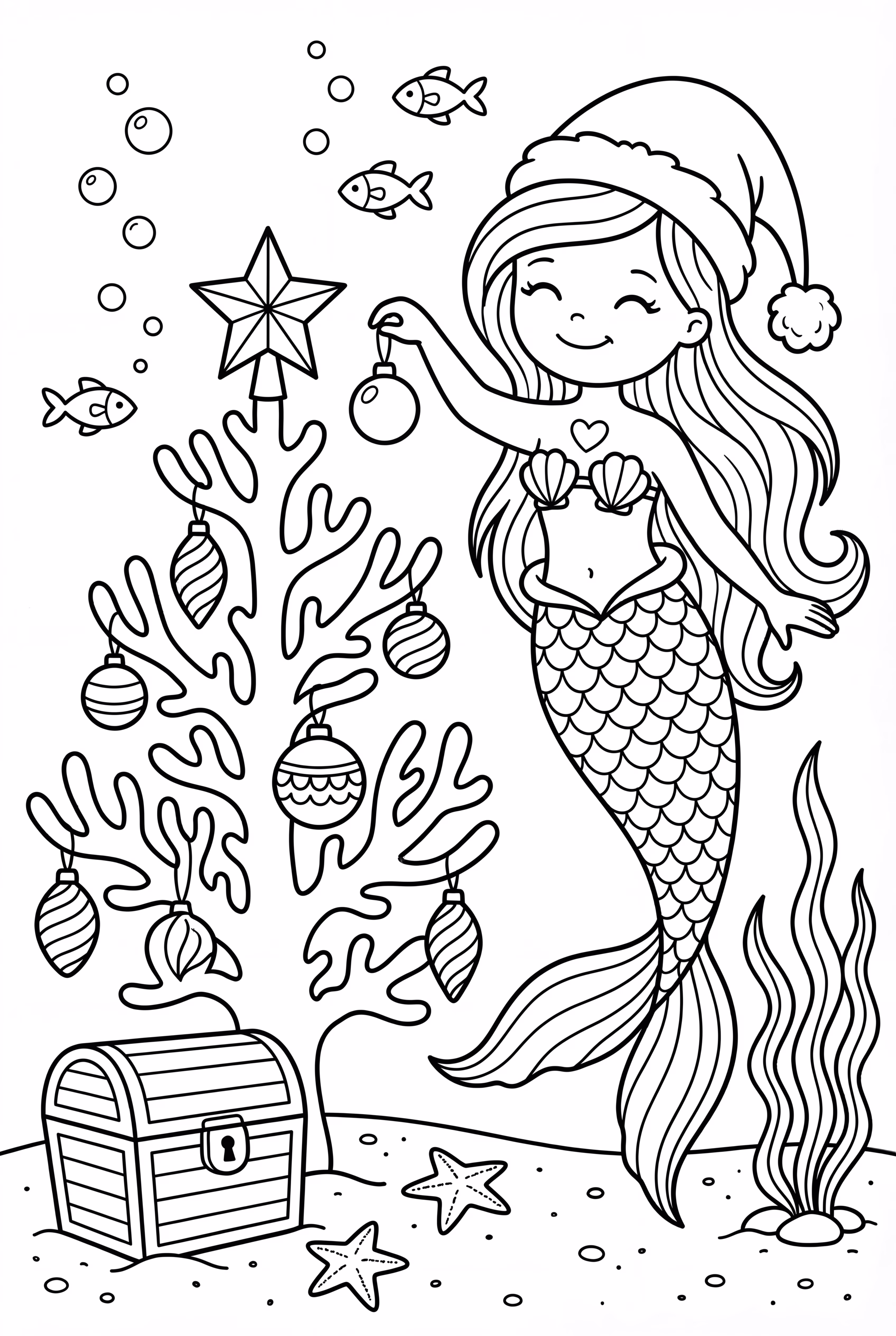 Christmas Mermaid Decorating A Coral Tree