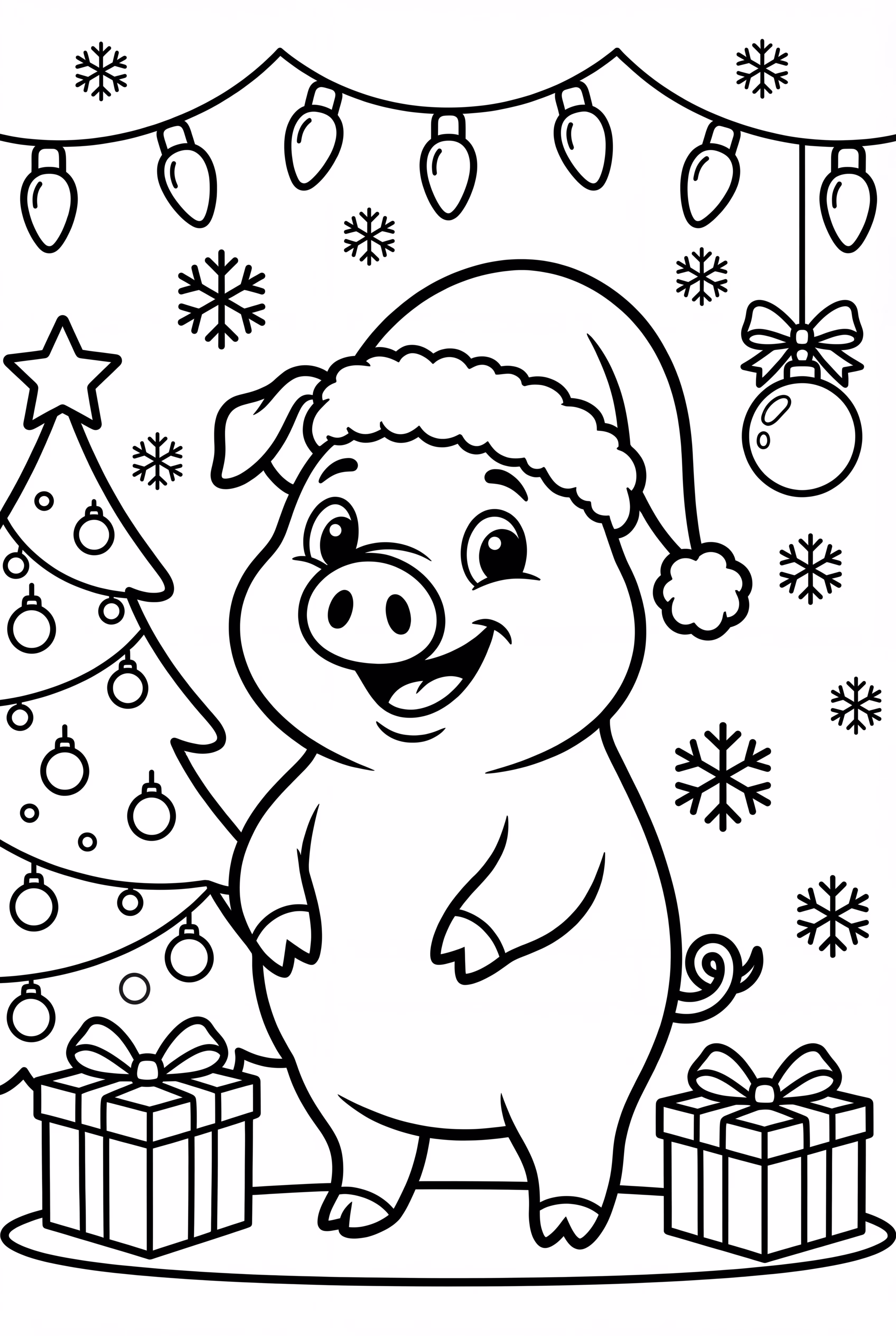 Christmas Pig with Holiday Decorations