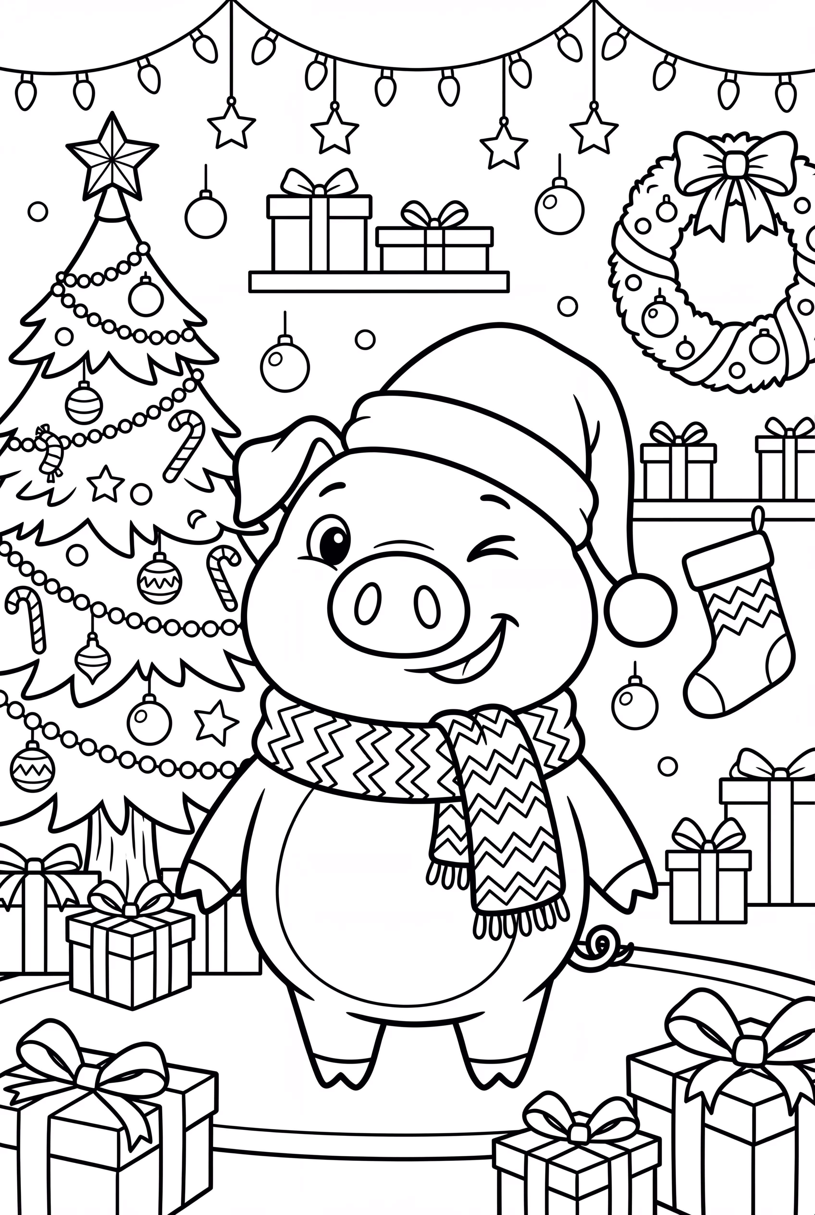 Weihnachts-Schwein mit Feiertagsdekorationen-2