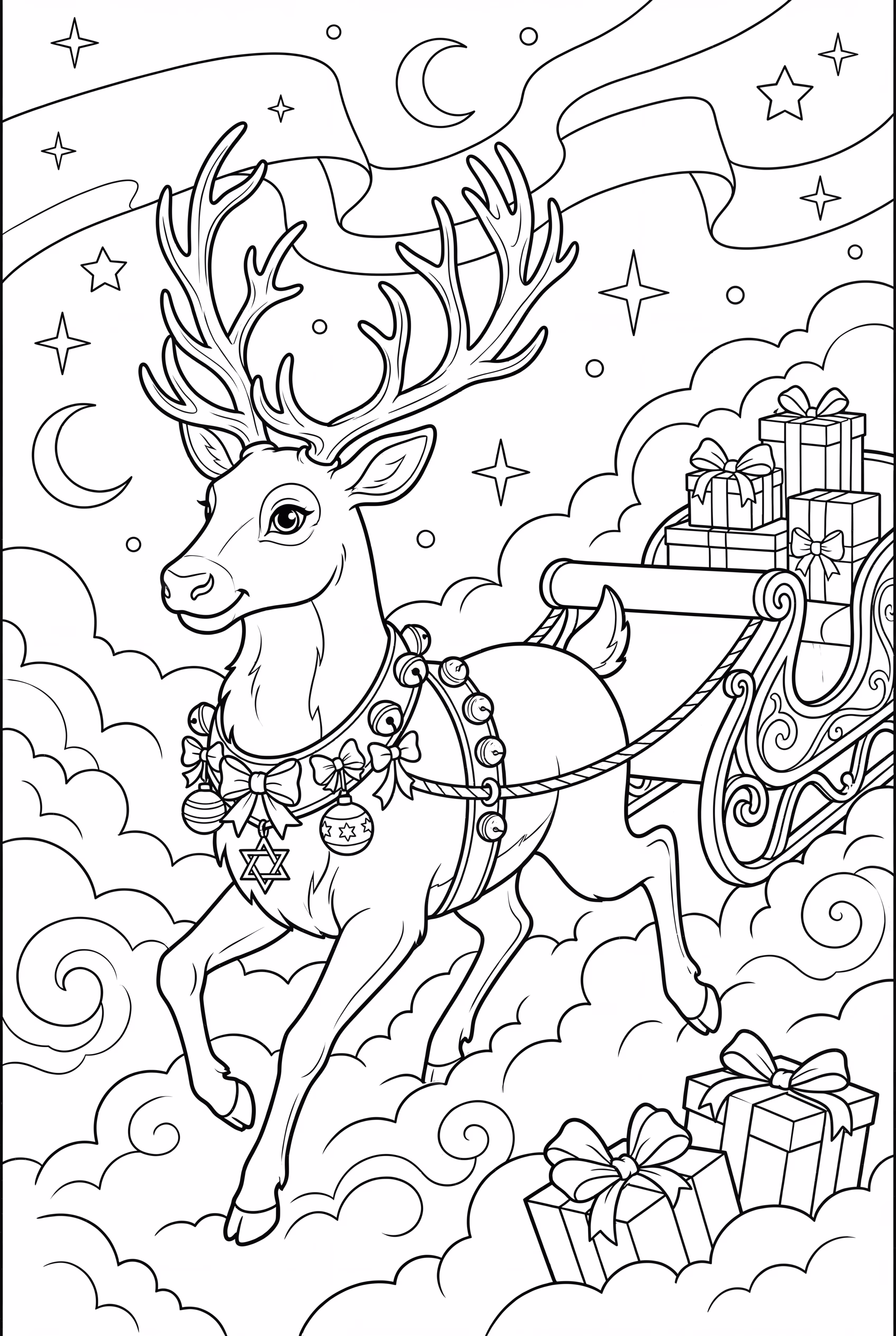 renas de natal puxando um trenó