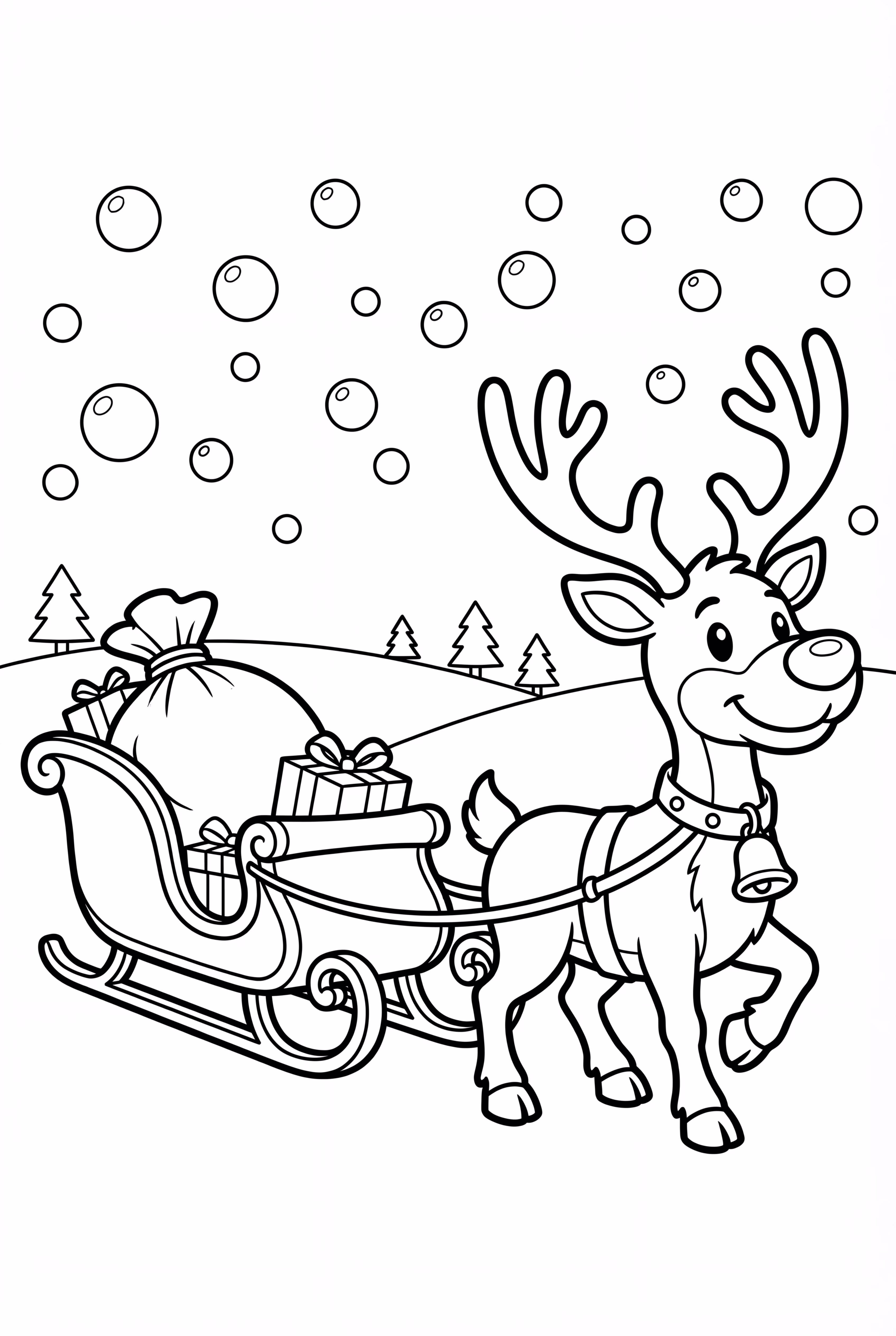 renas de natal puxando um trenó