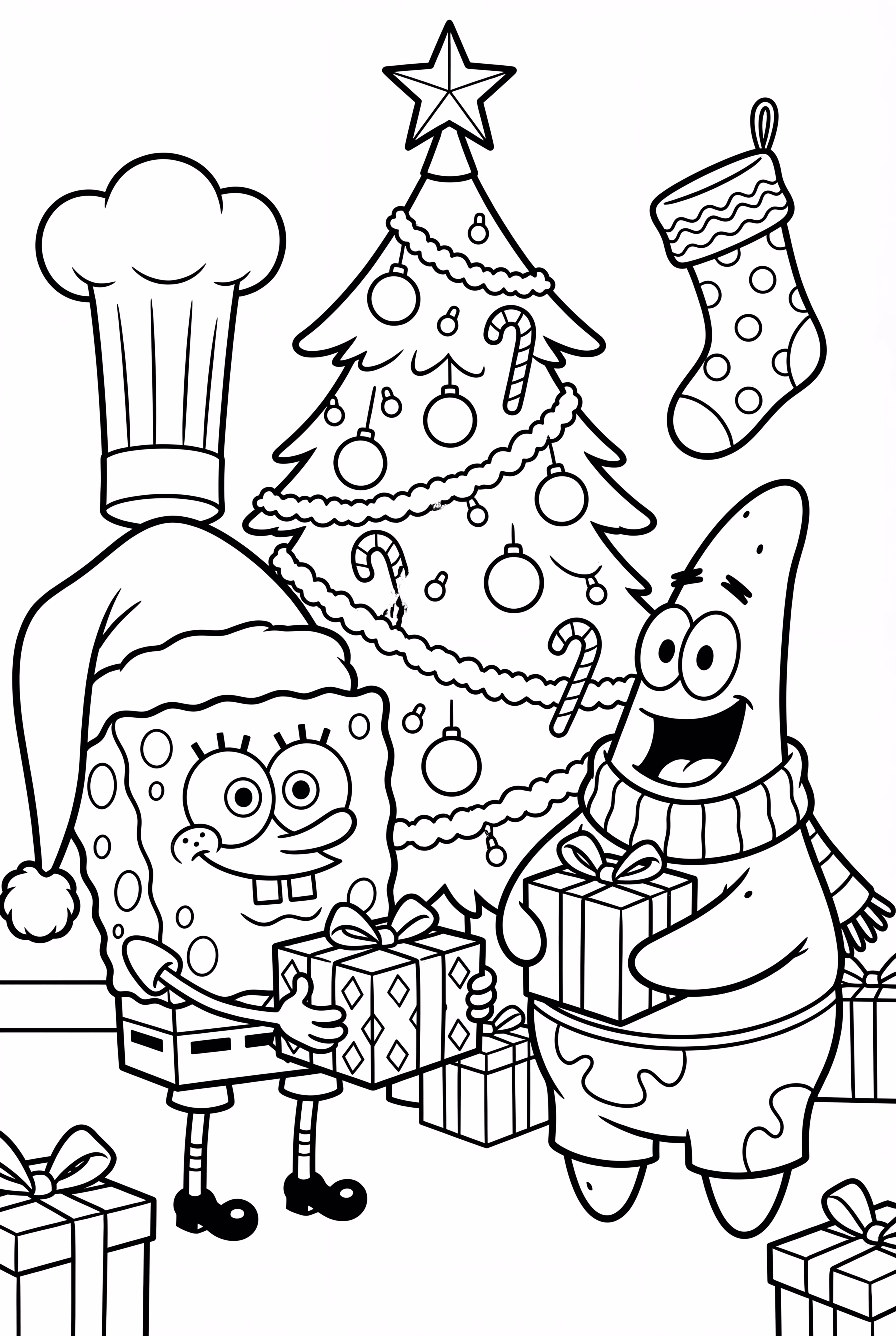 Christmas Spongebob exchanging gifts