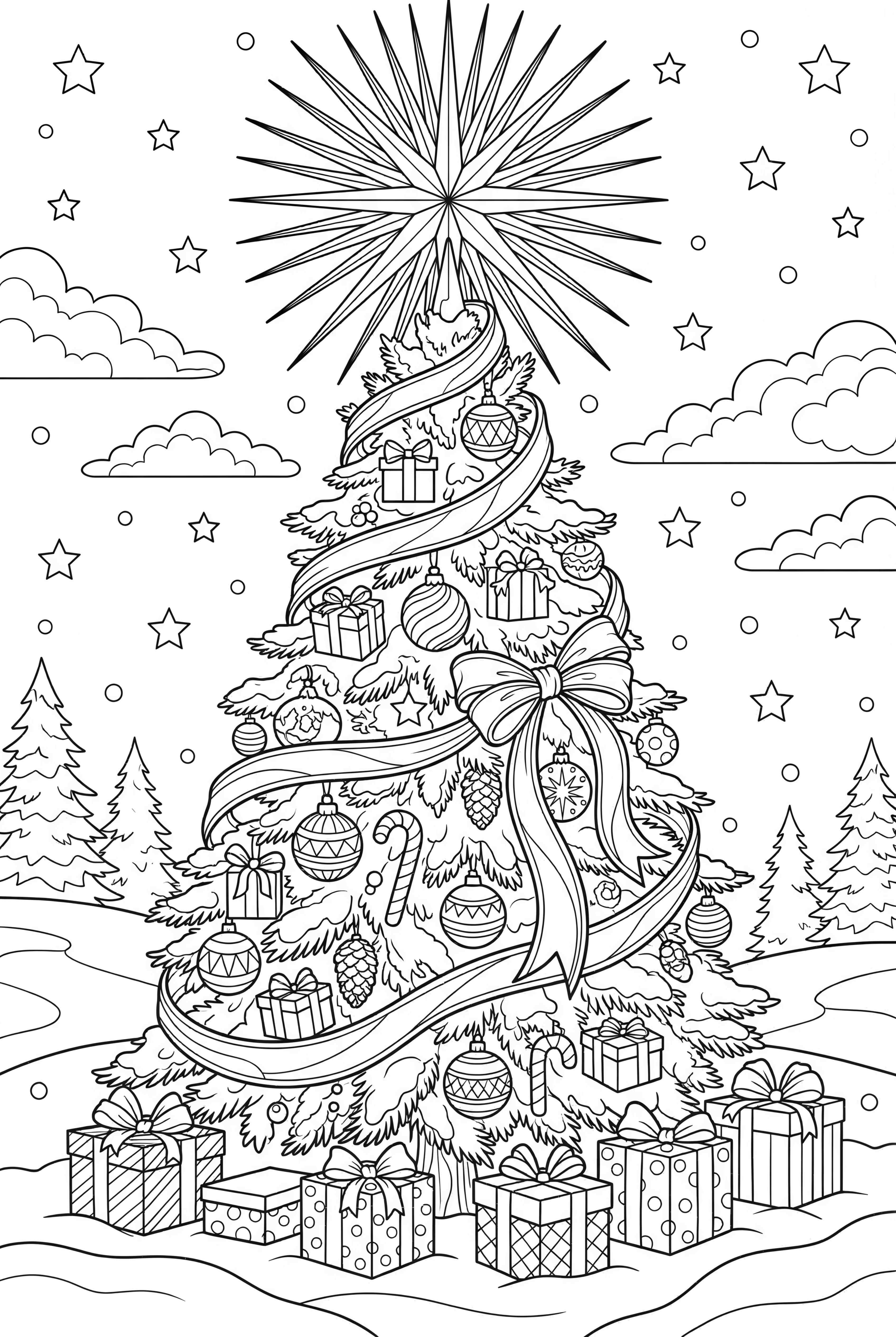 Étoile de Noël sur un bel arbre