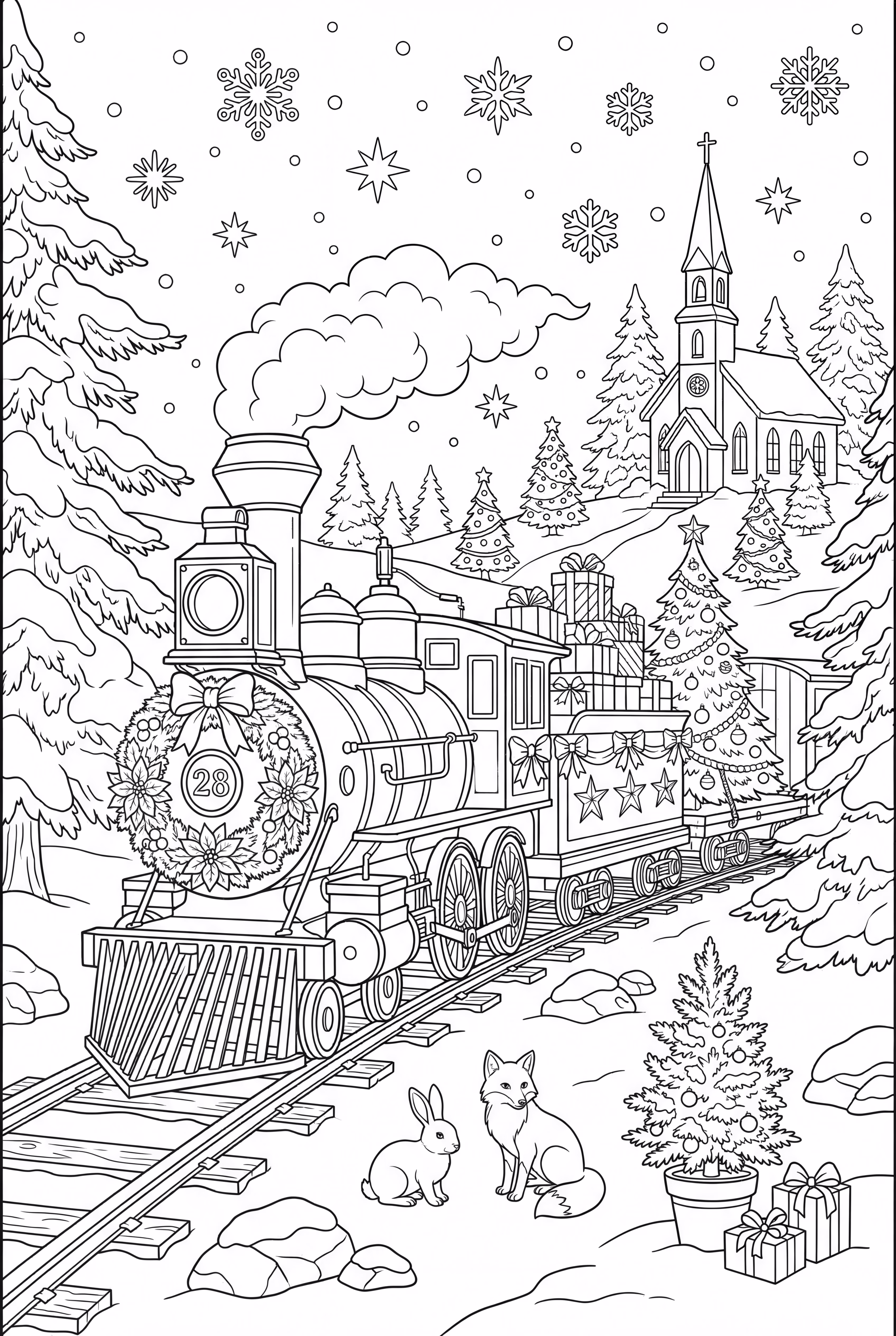 christmas train delivering gifts in the snow