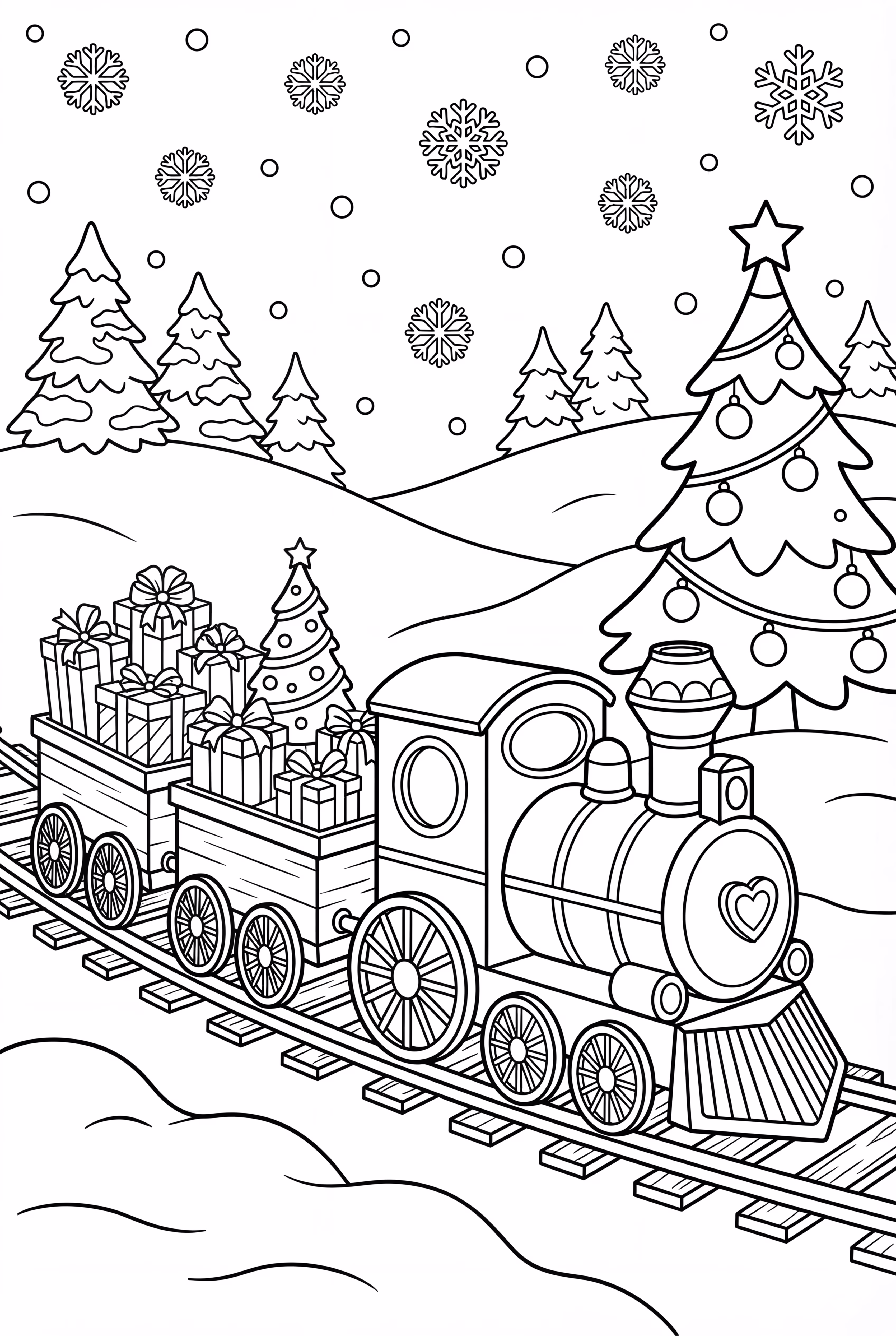 trem de Natal entregando presentes na neve