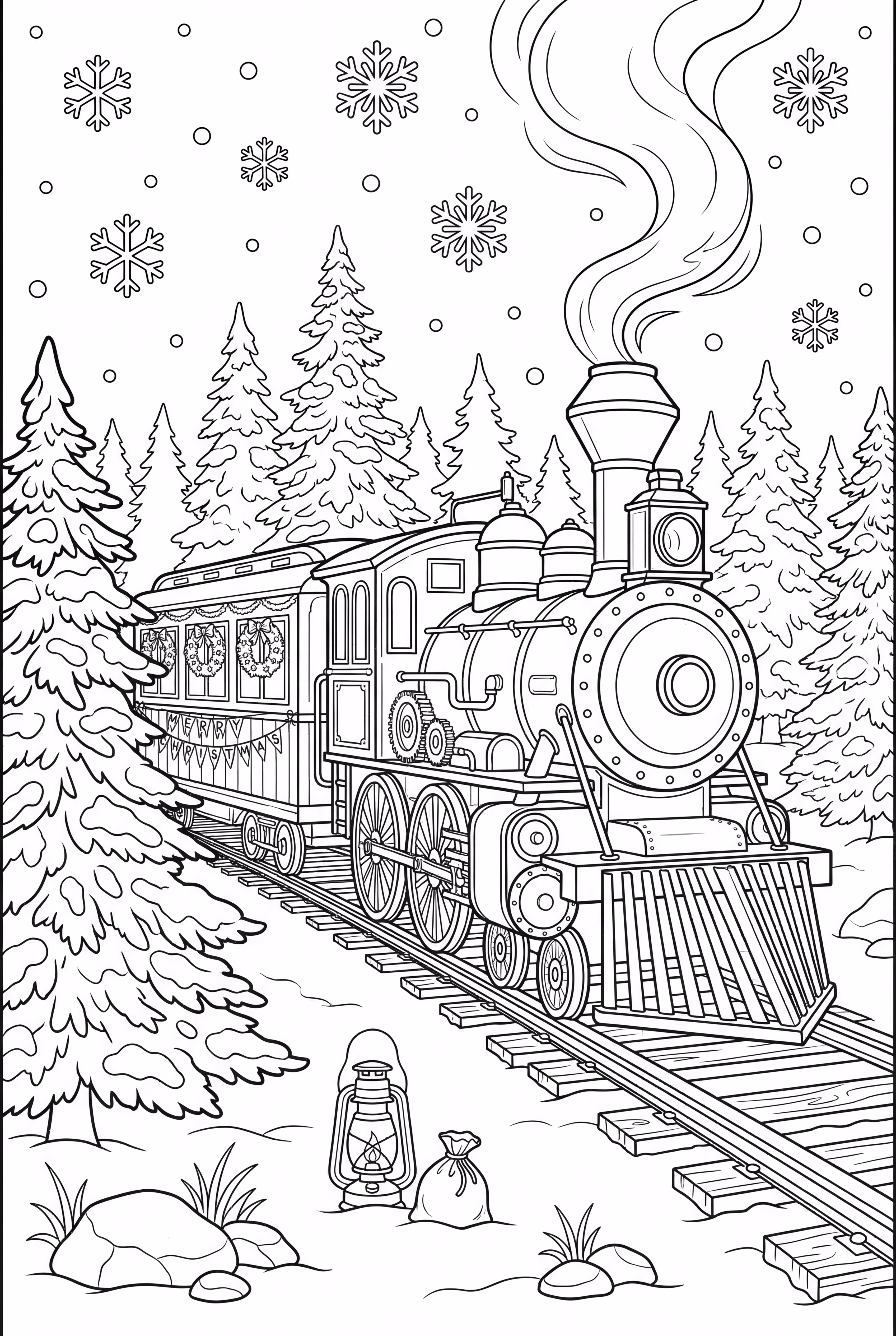 christmas train traveling through a snowy forest-2